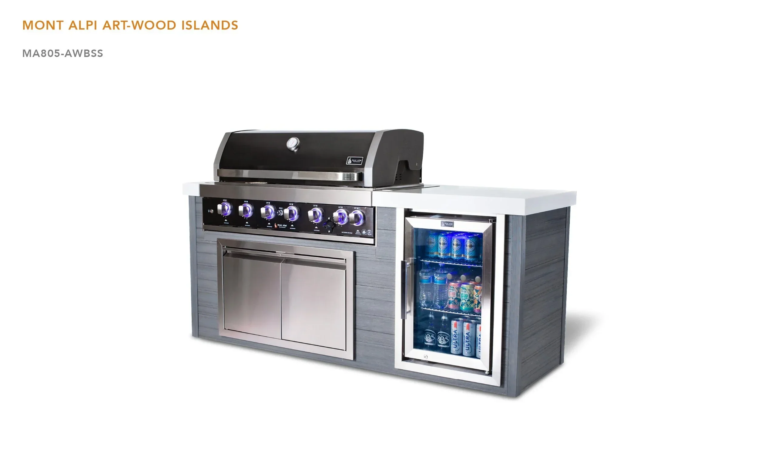 Mont Alpi Artwood Series MA805-AWBSS - 6.5 Ft Propane Outdoor Kitchen Island w/ 6-Burner Black Stainless Grill - Image 5