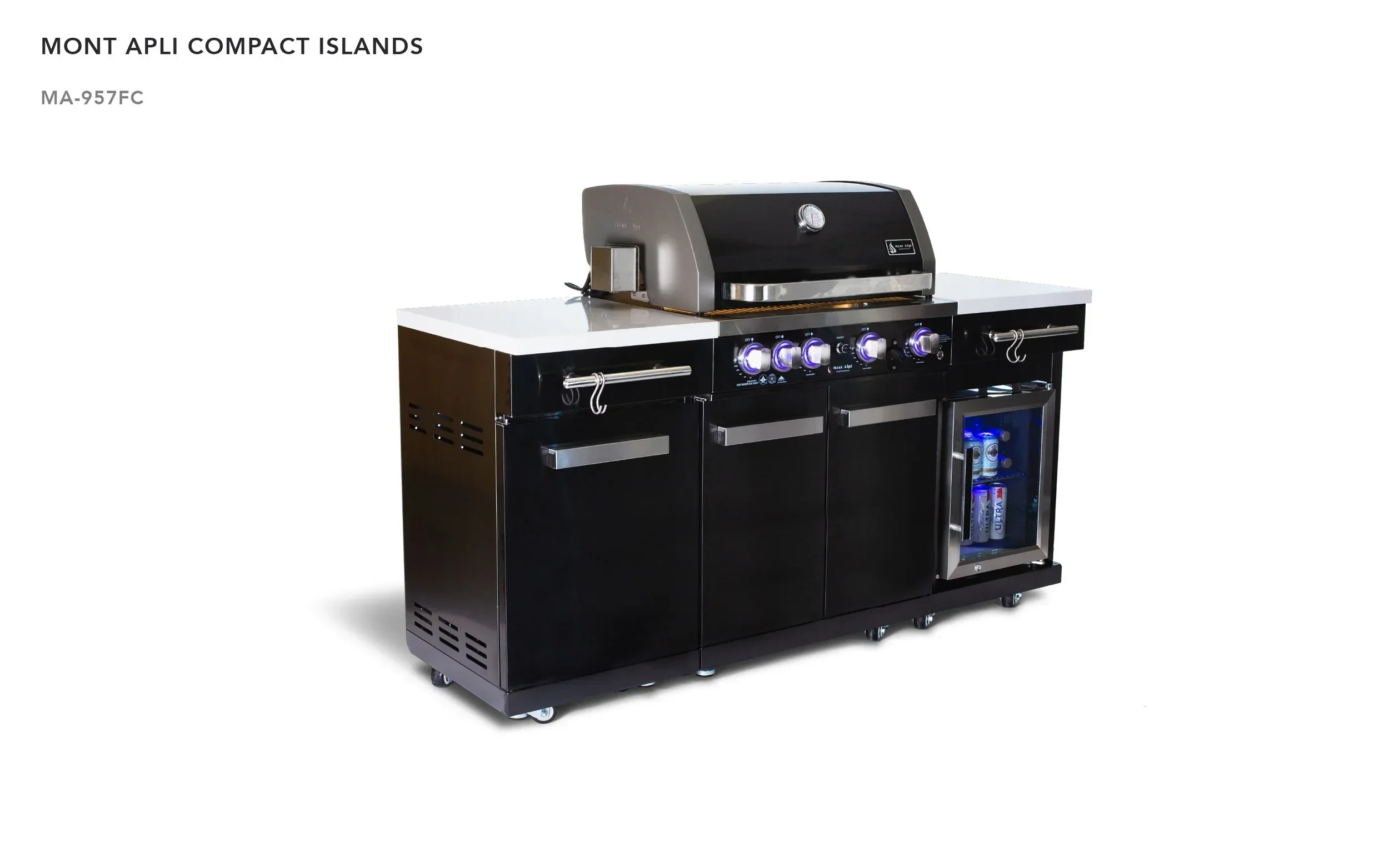 Mont Alpi Compact Series MA-957FC - 6 Ft Propane Outdoor Kitchen Island w/ Fridge in Black Stainless Steel  - Image 3