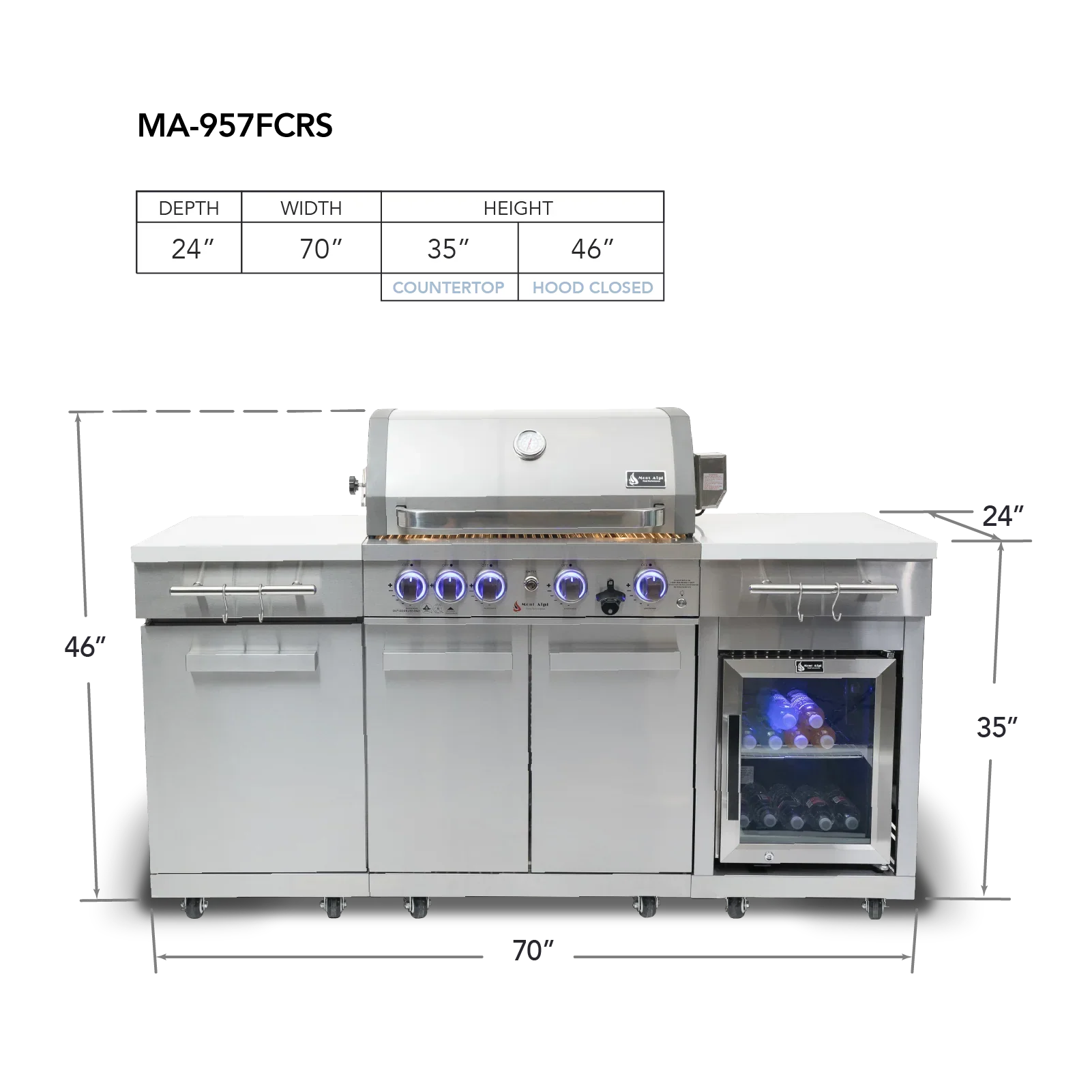 Mont Alpi Compact Series MA-957FCRS - 6 ft Propane Island Grill w/ Compact Refrigerator - Stainless Steel - Image 2