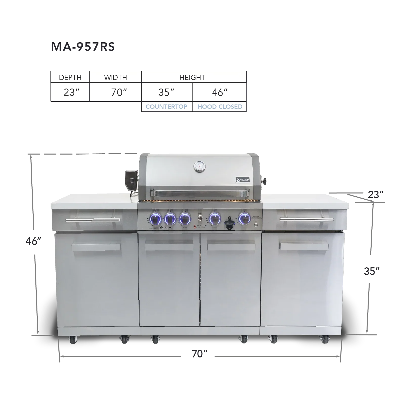 Mont Alpi Compact Series MA-957RS - 6 Ft Propane Outdoor Kitchen Island in Stainless Steel - Image 2