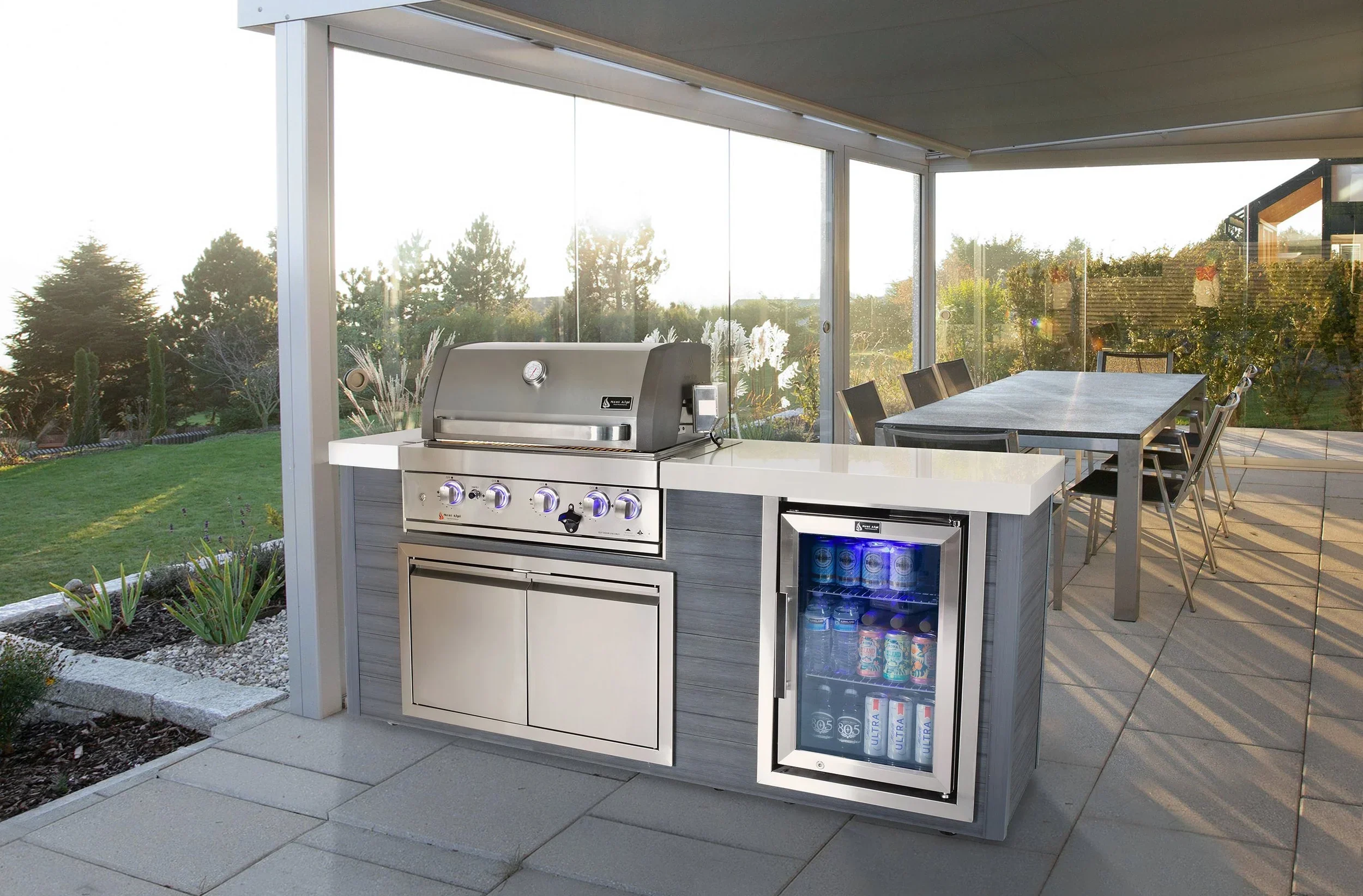 Mont Alpi Artwood Series MA400-AW - 6.5 Ft Propane Outdoor Kitchen Island w/ 4-Burner Grill - Image 3