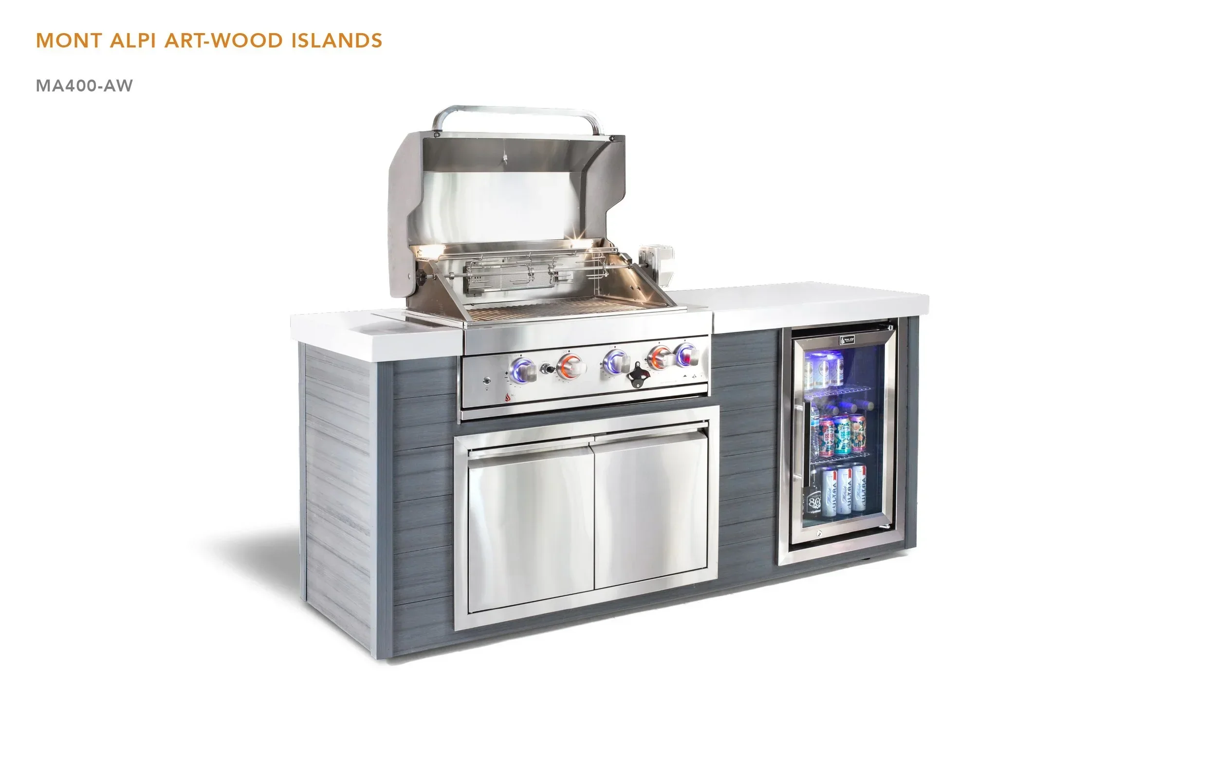 Mont Alpi Artwood Series MA400-AW - 6.5 Ft Propane Outdoor Kitchen Island w/ 4-Burner Grill - Image 5