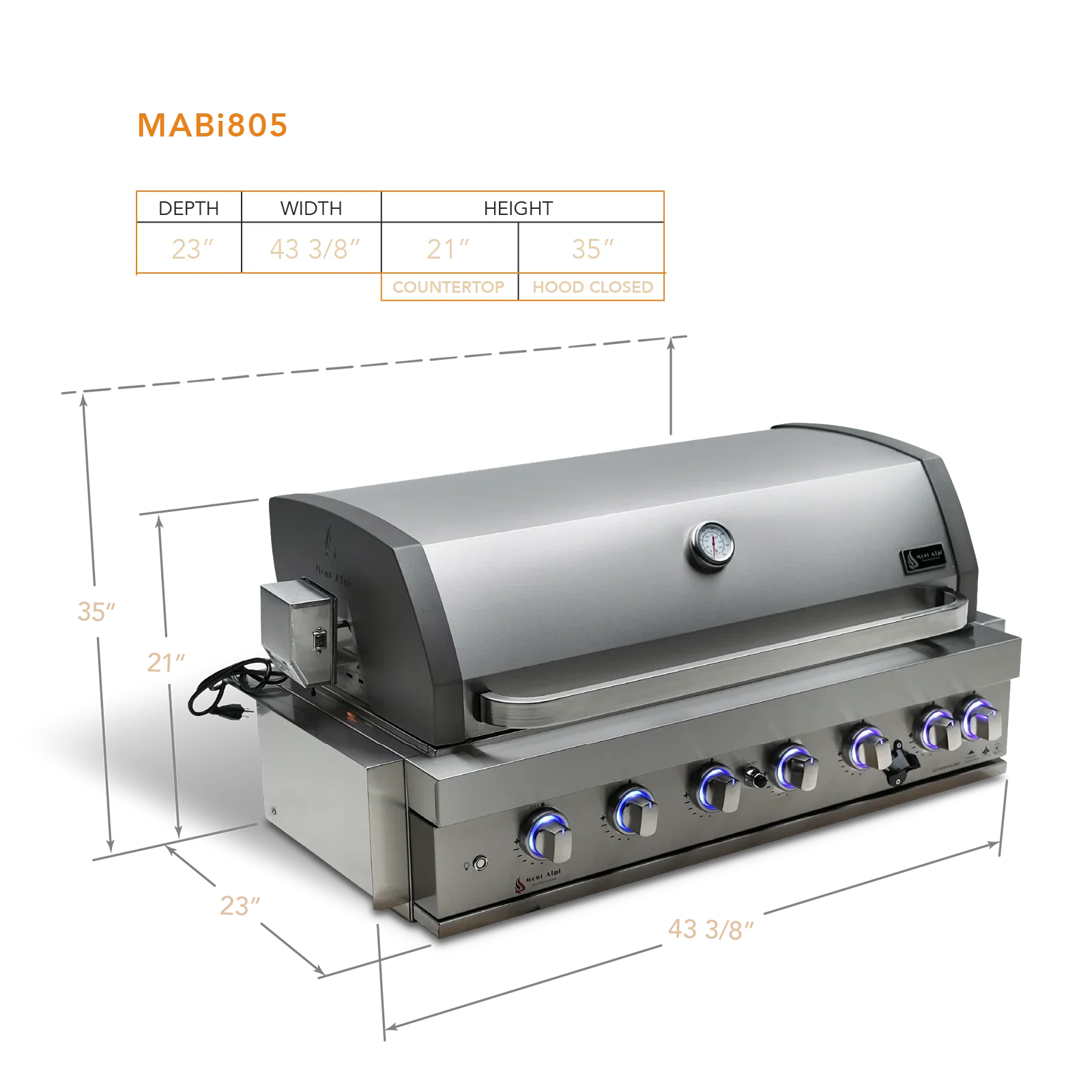 Mont Alpi MABi805 - 44 Inch Built-In Gas Grill 87000 BTU Stainless Steel - Image 7