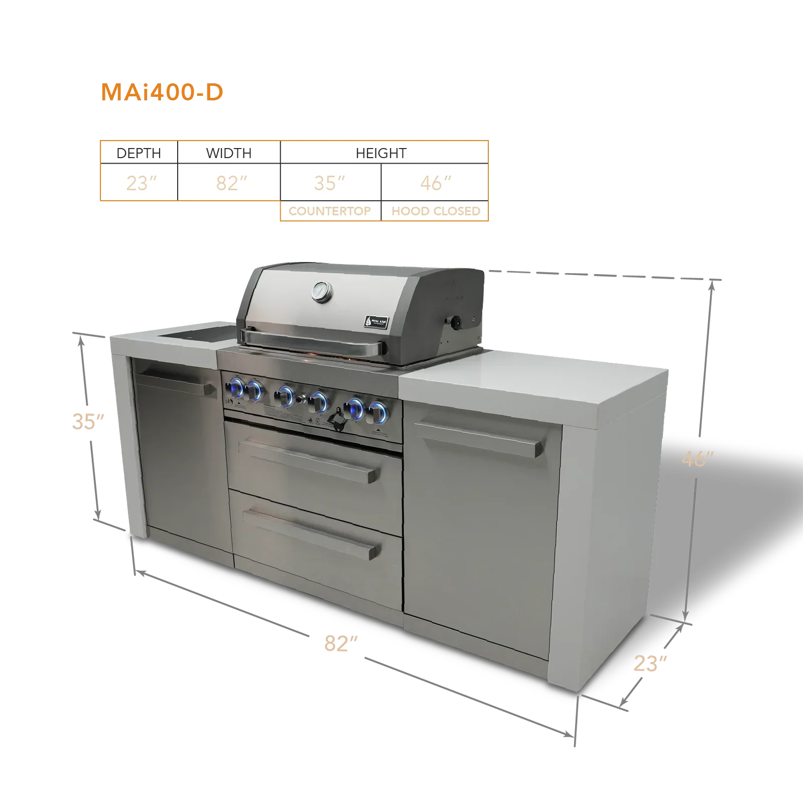 Mont Alpi Deluxe Series MAi400-D - 7 Ft Propane Outdoor Kitchen Island w/ Side Burner  - Image 5