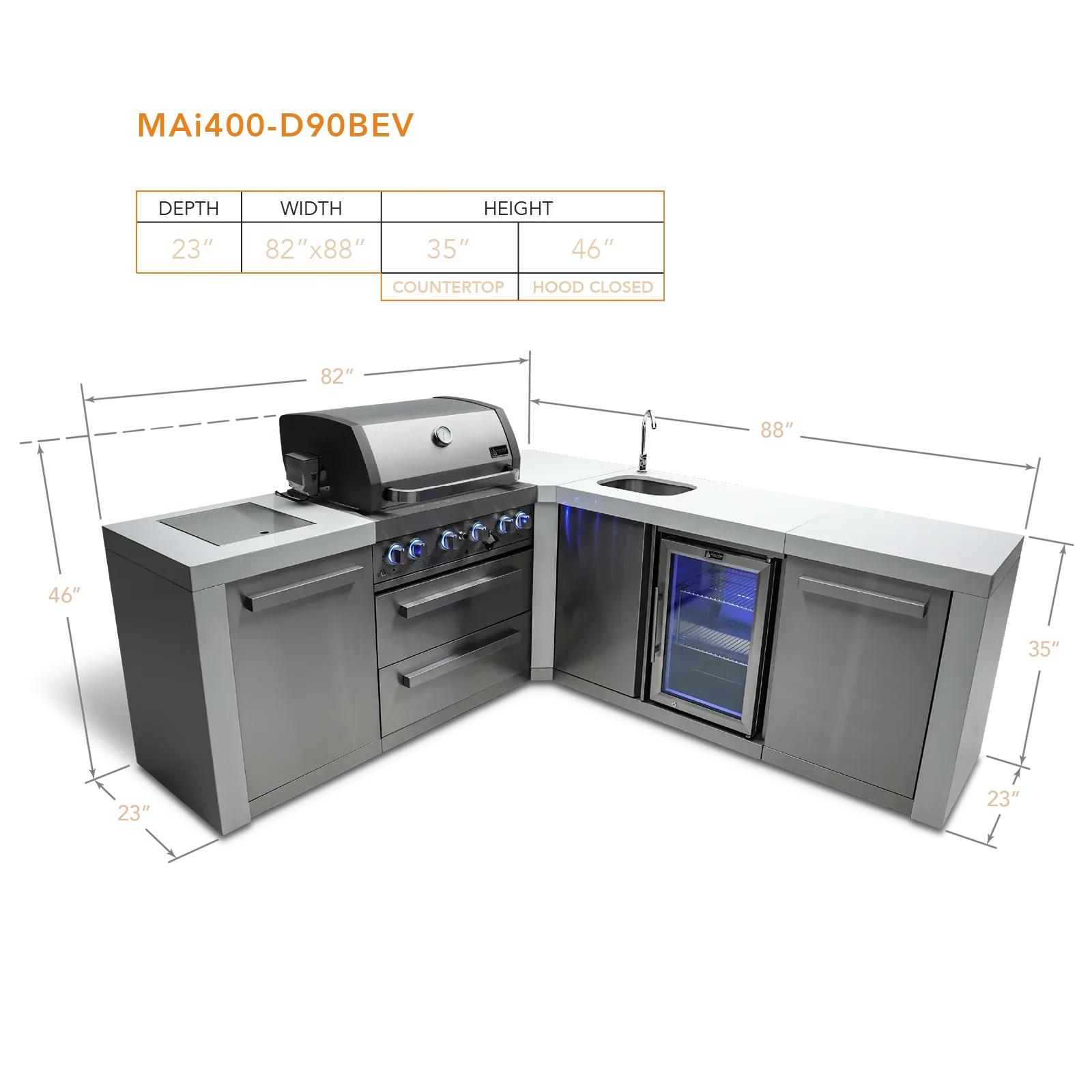 Mont Alpi Deluxe Series MAi400-D90BEV 4-Burner Deluxe Outdoor Kitchen Island With 90-Degree Corner Beverage Center - Image 2