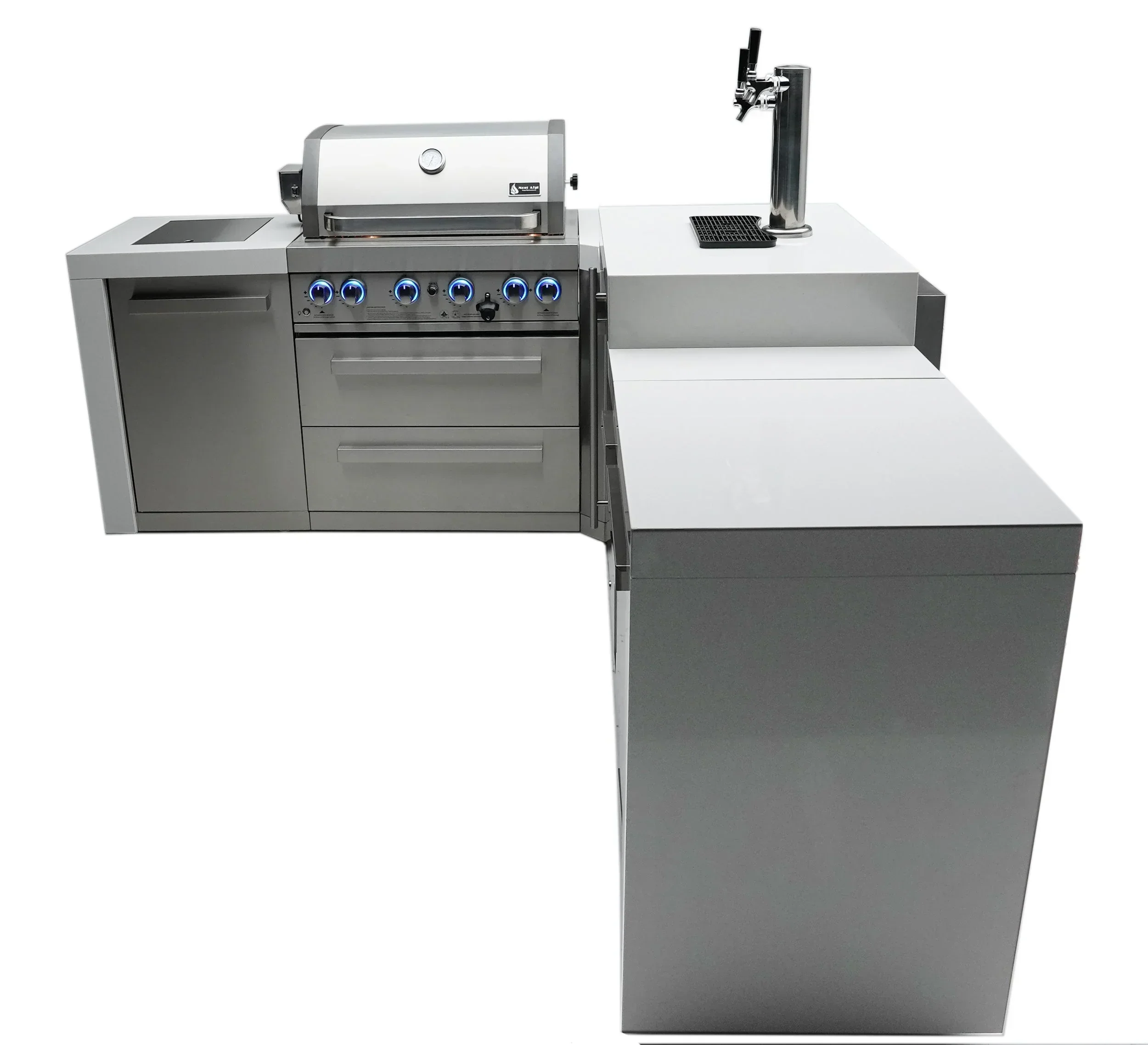 Mont Alpi Deluxe Series MAi400-D90KEG - 7 Ft L-Shaped Propane Outdoor Kitchen Island w/ Side Burner & Kegerator - Image 5