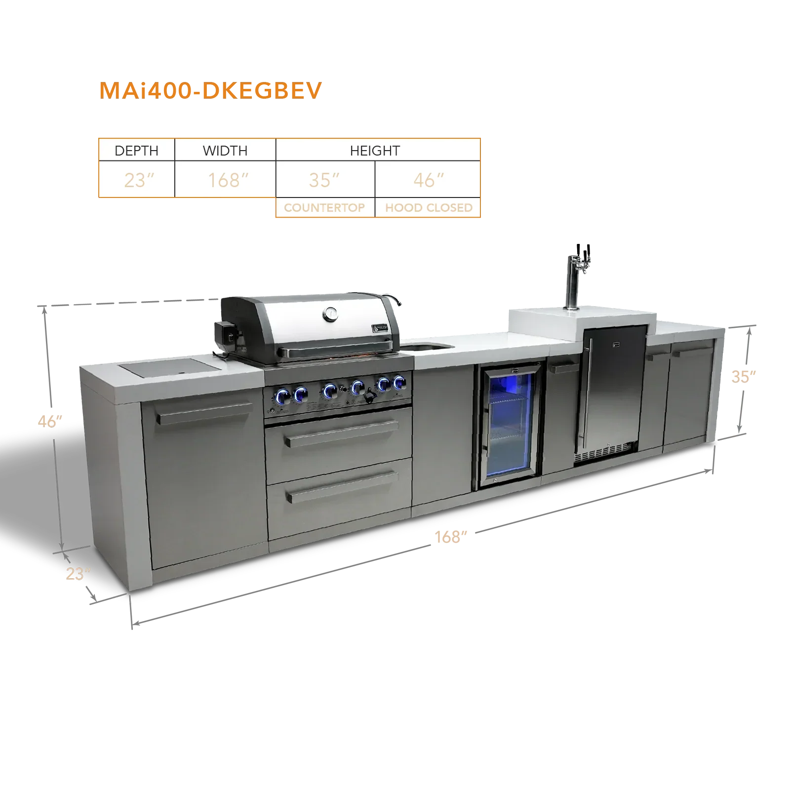 Mont Alpi Deluxe Series MAi400-DKEGBEV - 14 Ft Propane Outdoor Kitchen Island w/ Side Burner, Beverage Center, & Kegerator  - Image 2