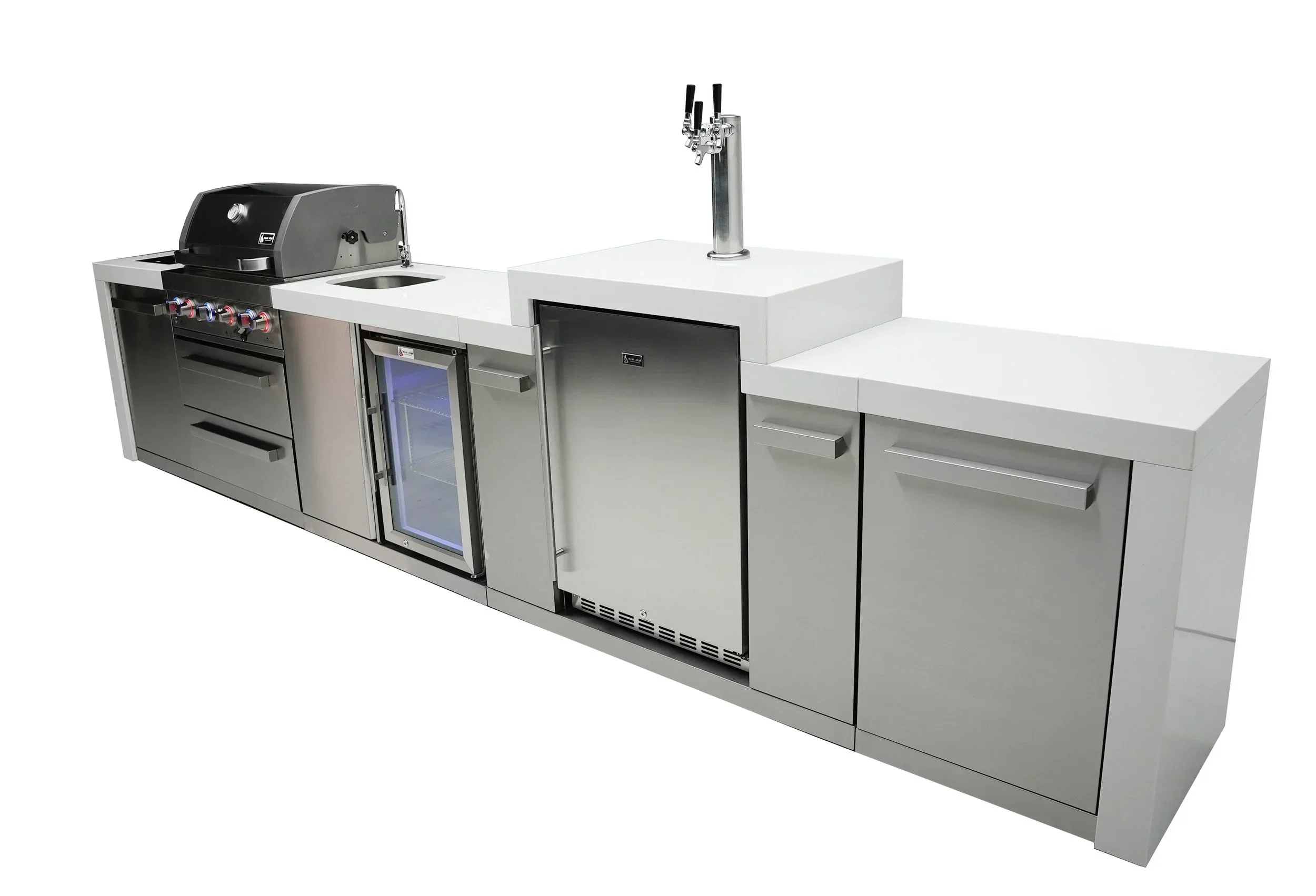 Mont Alpi Deluxe Series MAi400-DKEGBEV - 14 Ft Propane Outdoor Kitchen Island w/ Side Burner, Beverage Center, & Kegerator  - Image 3