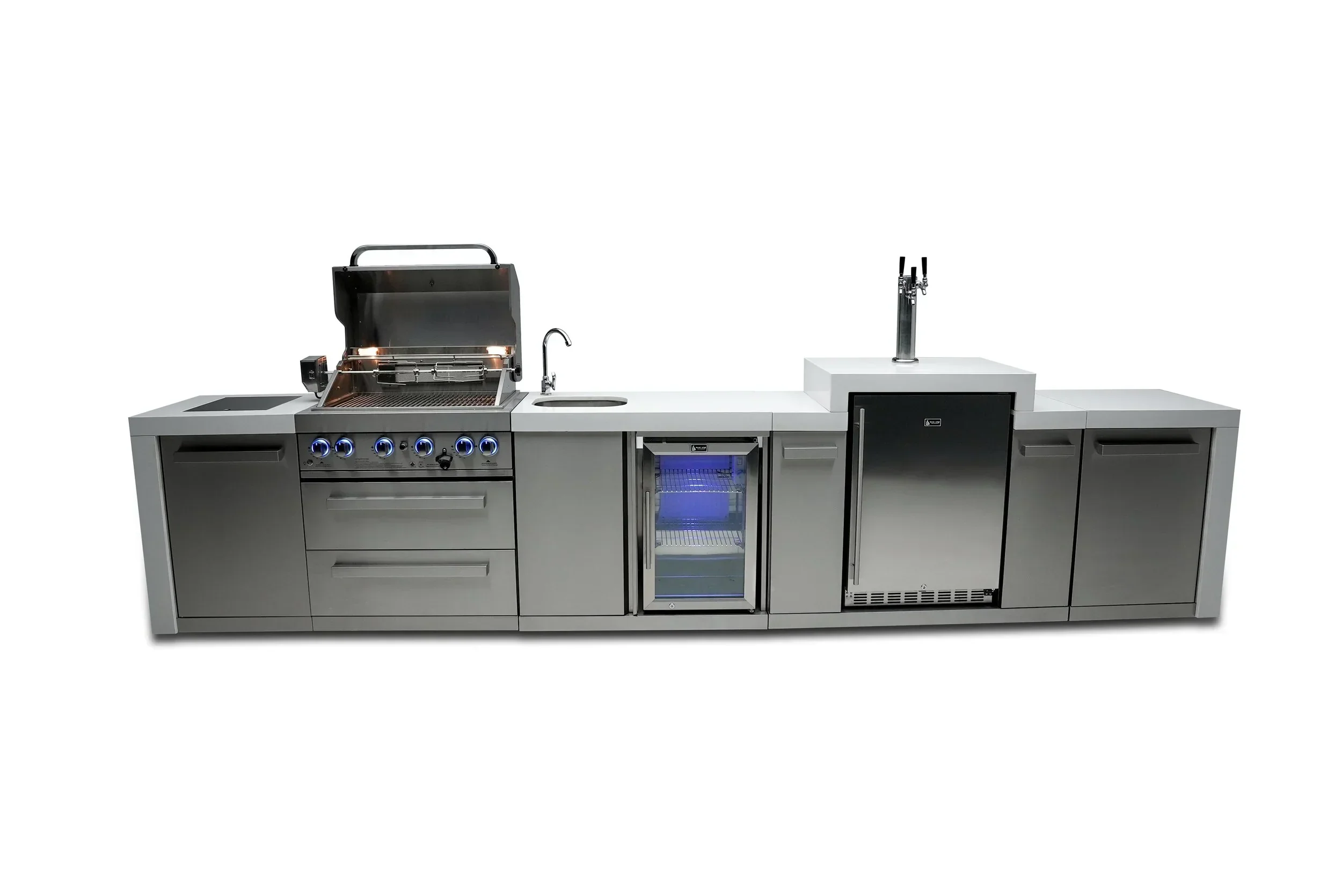 Mont Alpi Deluxe Series MAi400-DKEGBEV - 14 Ft Propane Outdoor Kitchen Island w/ Side Burner, Beverage Center, & Kegerator  - Image 5