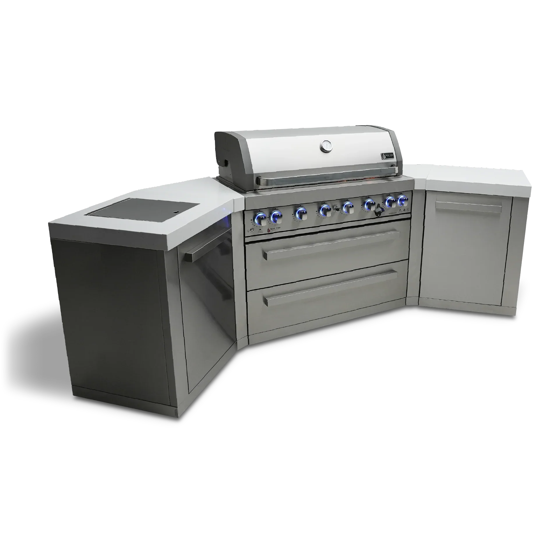 Mont Alpi Original Series MAi805-45 - 10 Ft U-Shaped Propane Outdoor Kitchen Island w/ Side Burner