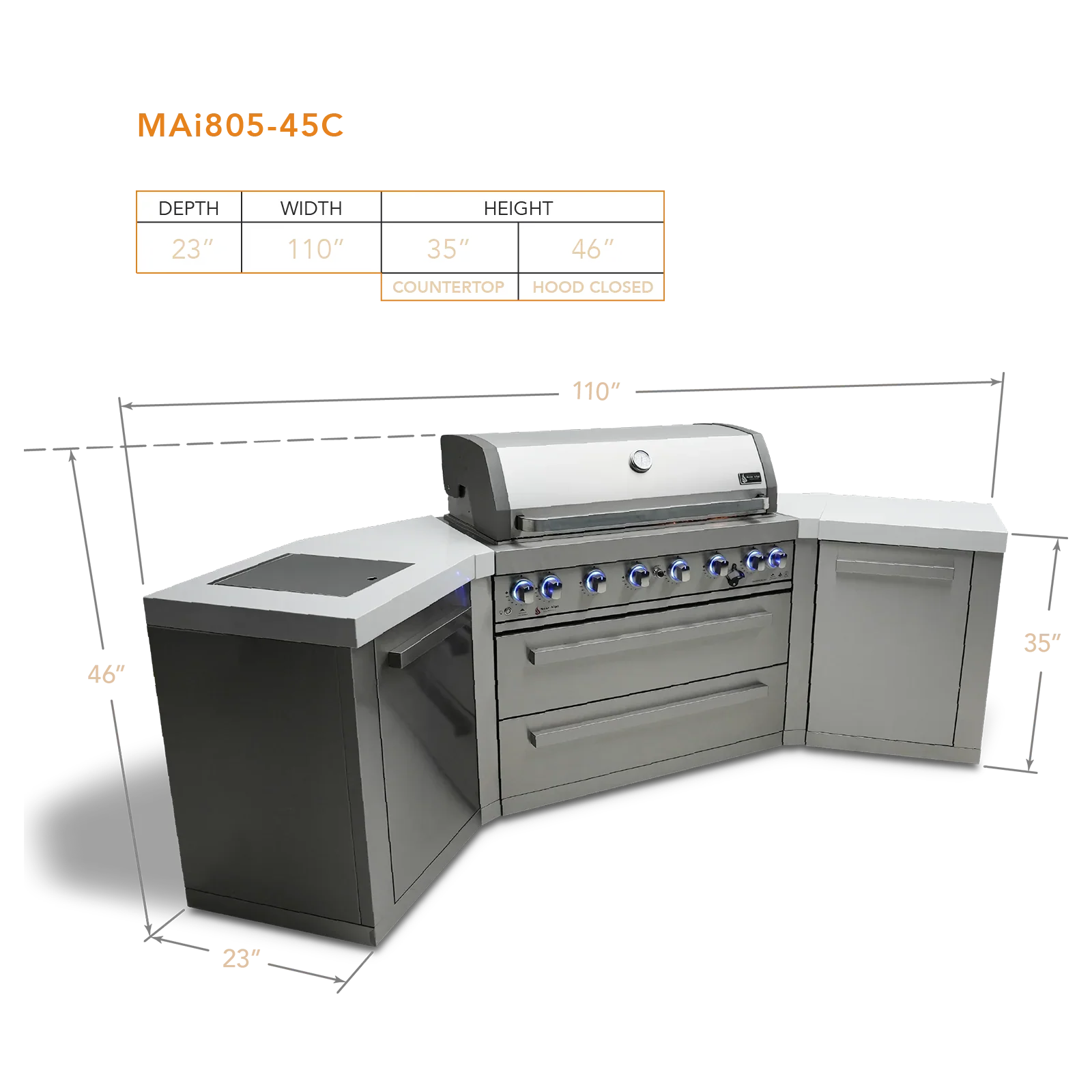 Mont Alpi Original Series MAi805-45 - 10 Ft U-Shaped Propane Outdoor Kitchen Island w/ Side Burner - Image 2