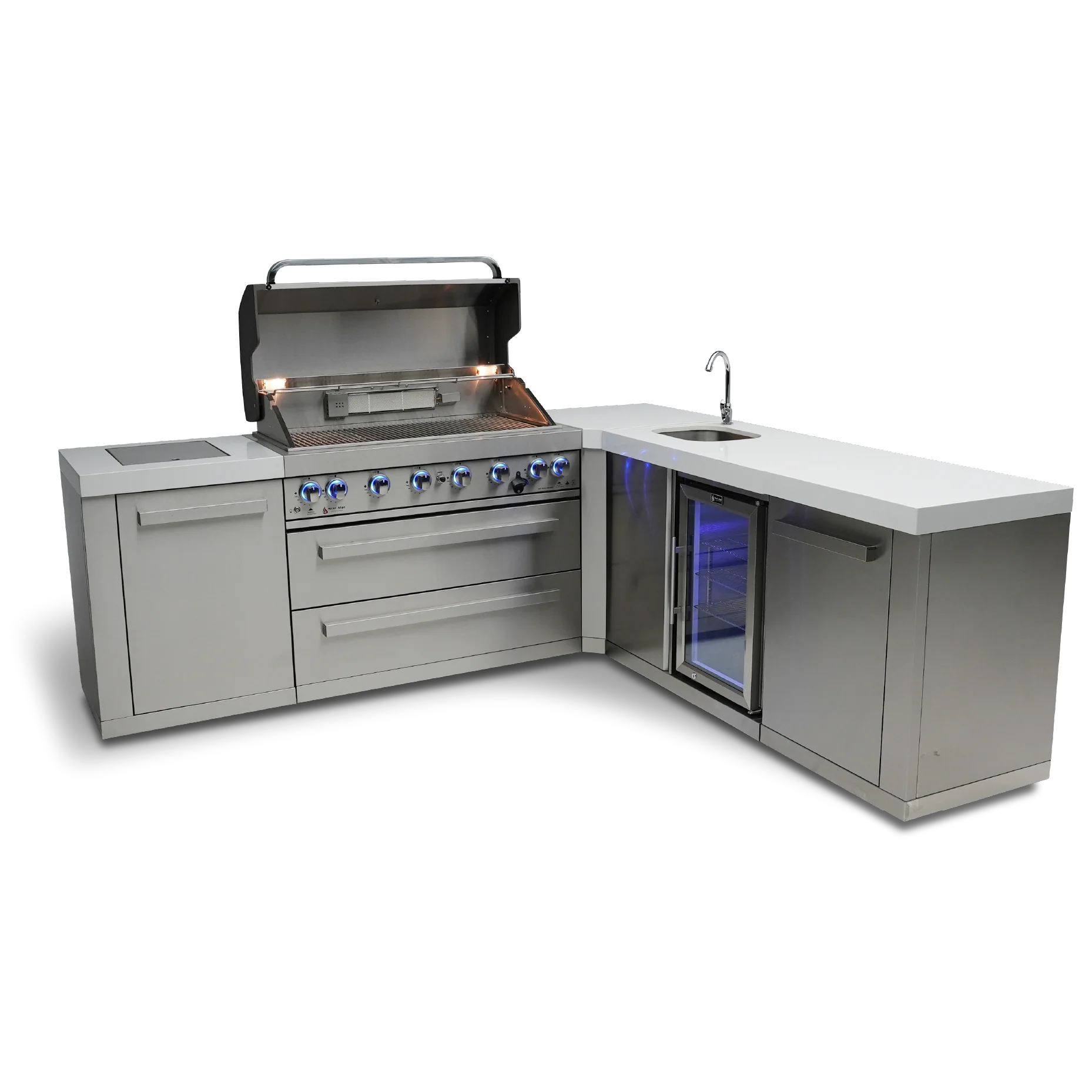 Mont Alpi Original Series MAi805-90BEV - 8 Ft L-Shaped Propane Outdoor Kitchen Island w/ Side Burner & Beverage Center  - Image 2