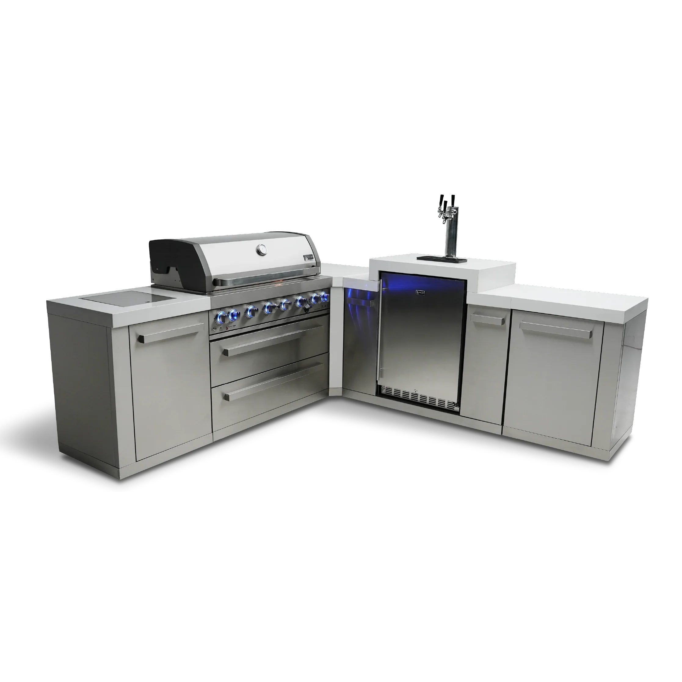 Mont Alpi Original Series MAi805-90KEG - 8 Ft L-Shaped Propane Outdoor Kitchen Island w/ Side Burner & Kegerator 