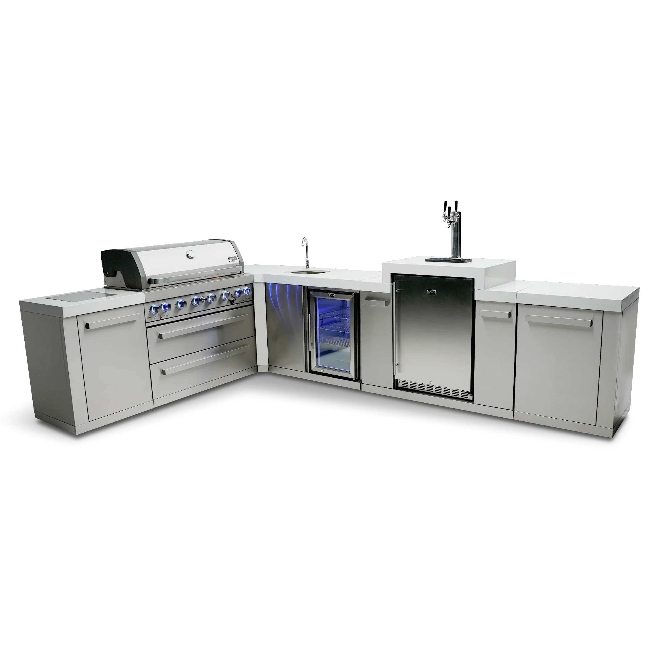 Mont Alpi Original Series MAi805-90KEGBEV - 8 Ft L-Shaped Propane Outdoor Kitchen Island w/ Side Burner, Beverage Center, & Kegerator  - Image 3