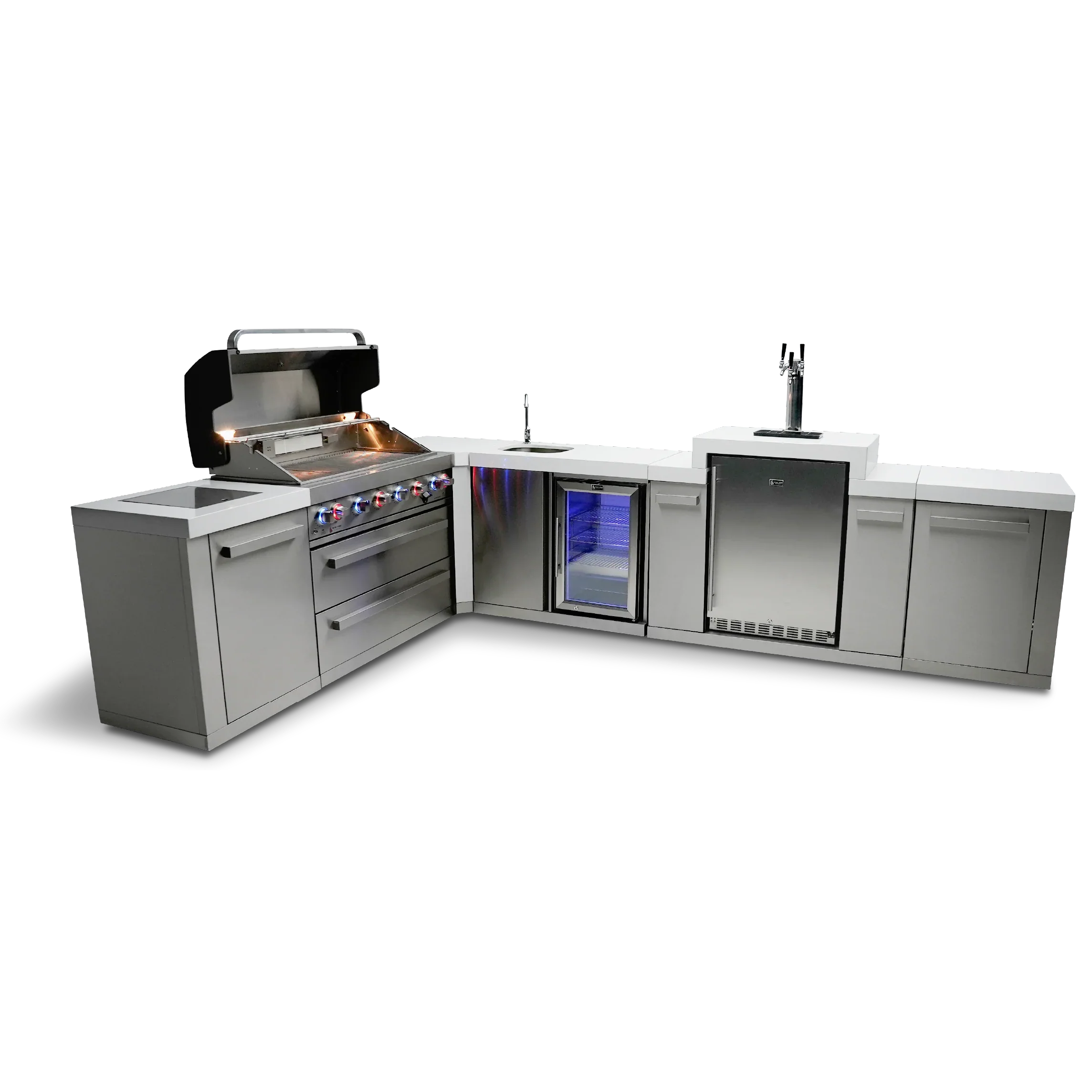 Mont Alpi Original Series MAi805-90KEGBEV - 8 Ft L-Shaped Propane Outdoor Kitchen Island w/ Side Burner, Beverage Center, & Kegerator  - Image 4