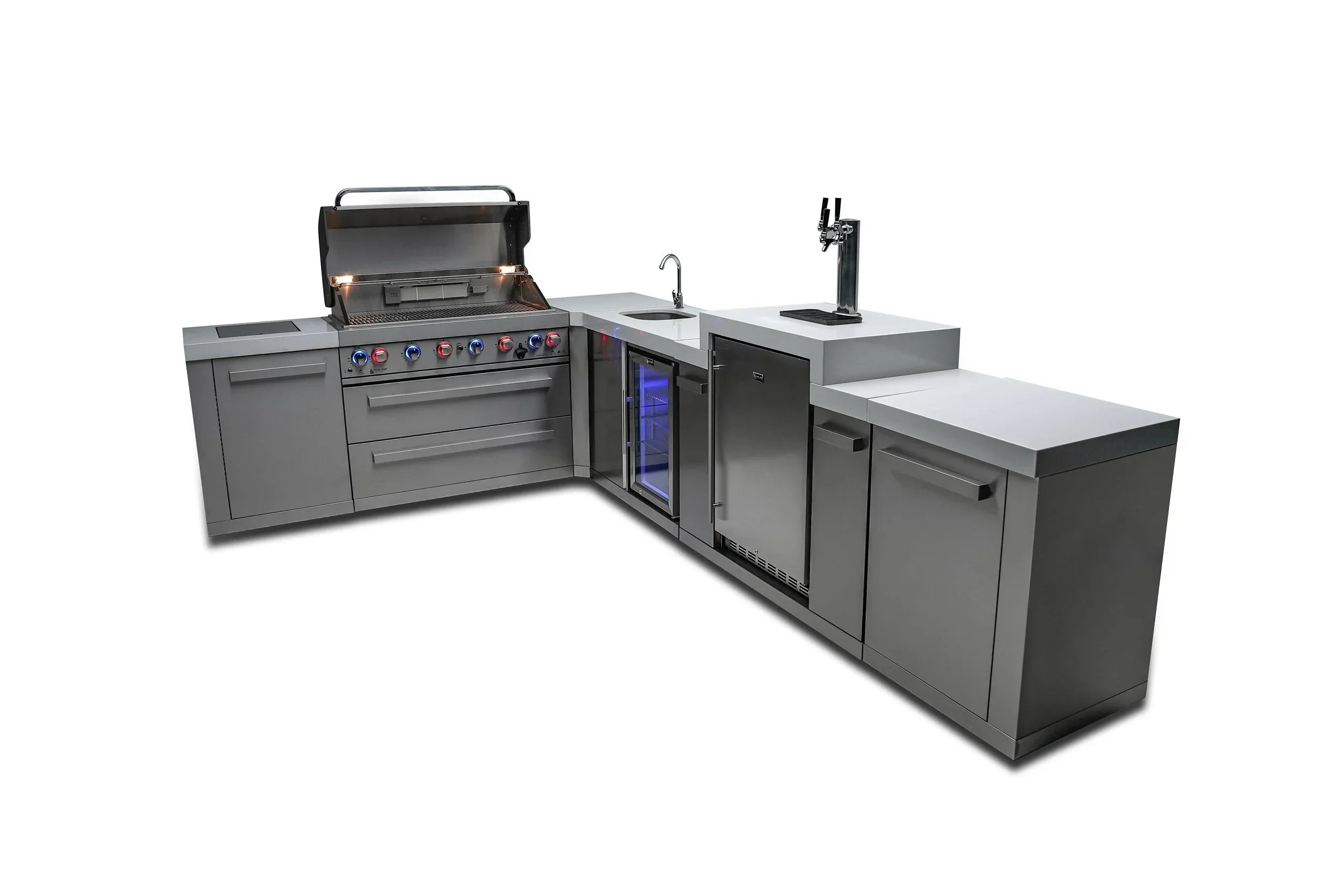 Mont Alpi Original Series MAi805-90KEGBEV - 8 Ft L-Shaped Propane Outdoor Kitchen Island w/ Side Burner, Beverage Center, & Kegerator  - Image 5