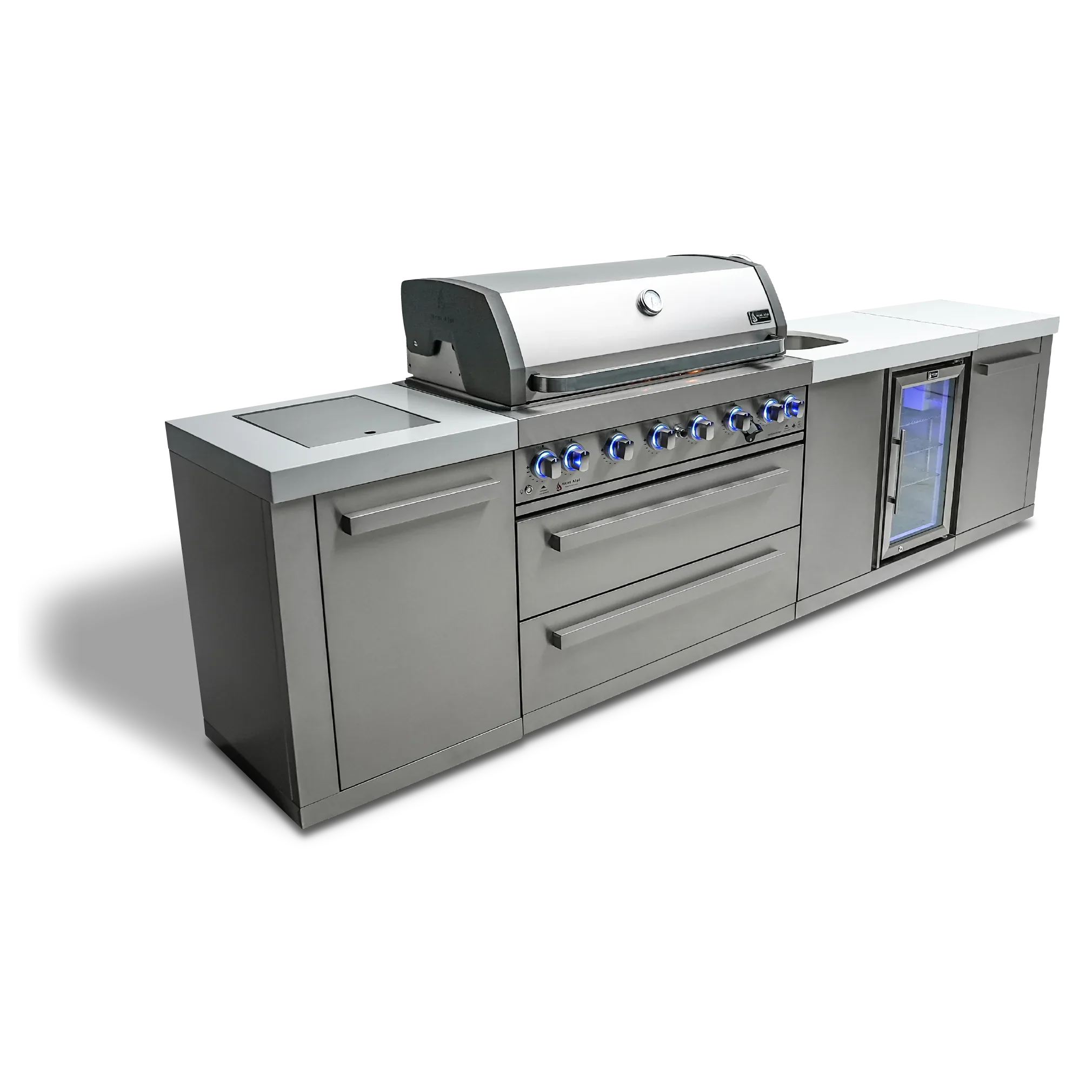 Mont Alpi Original Series MAi805-BEV 11 Ft Propane Outdoor Kitchen Island w/ Side Burner & Beverage Center