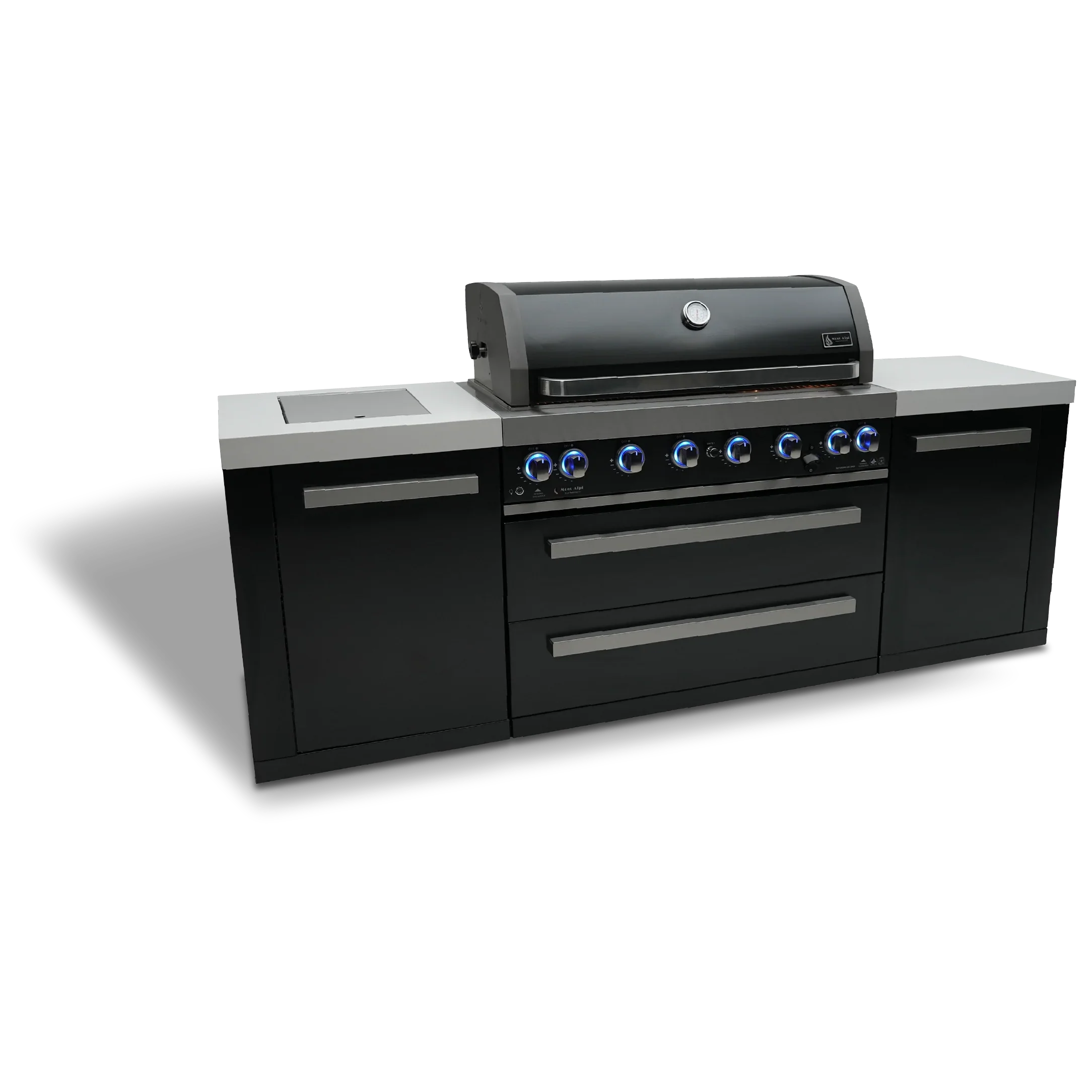 Mont Alpi Black Stainless Series MAi805-BSS - 8 Ft Propane Outdoor Kitchen Island w/ Side Burner