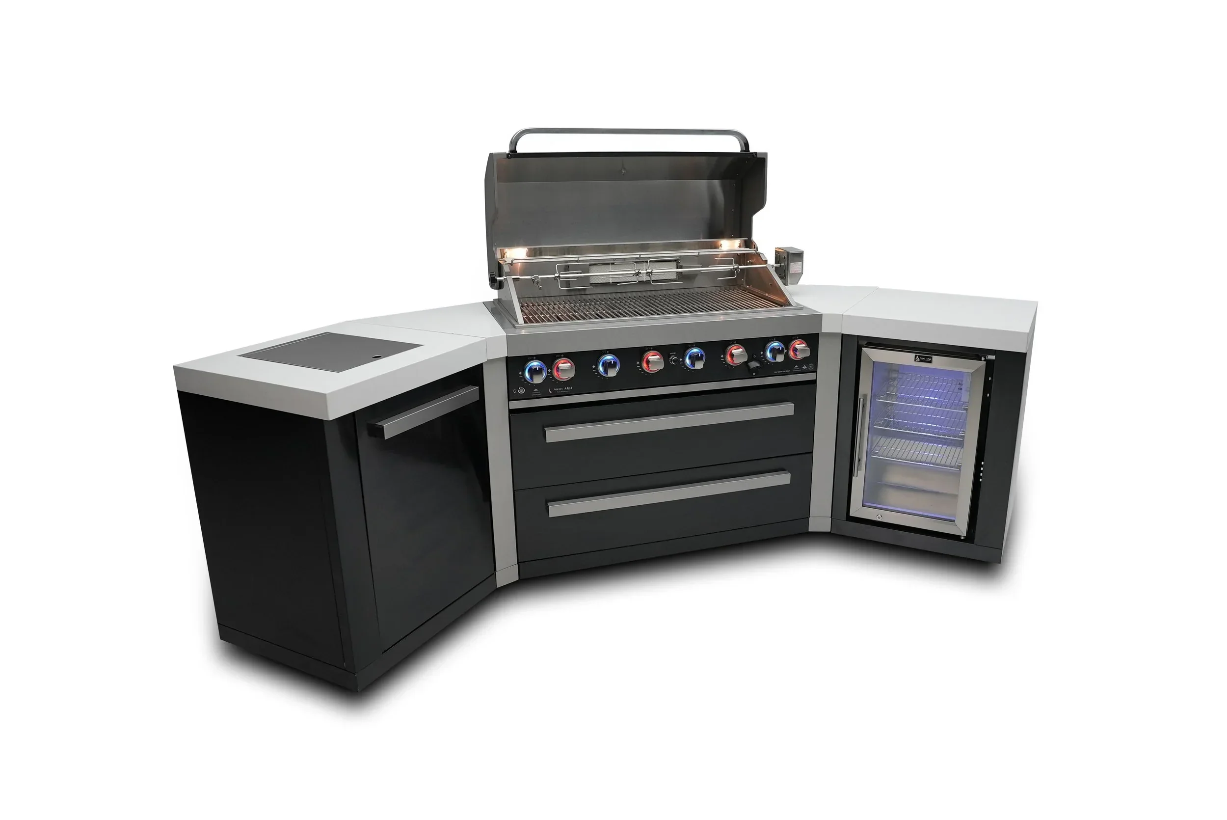 Mont Alpi Black Stainless Series MAi805-BSS45FC - 10 Ft U-Shaped Propane Outdoor Kitchen Island w/ Side Burner & Fridge - Image 5