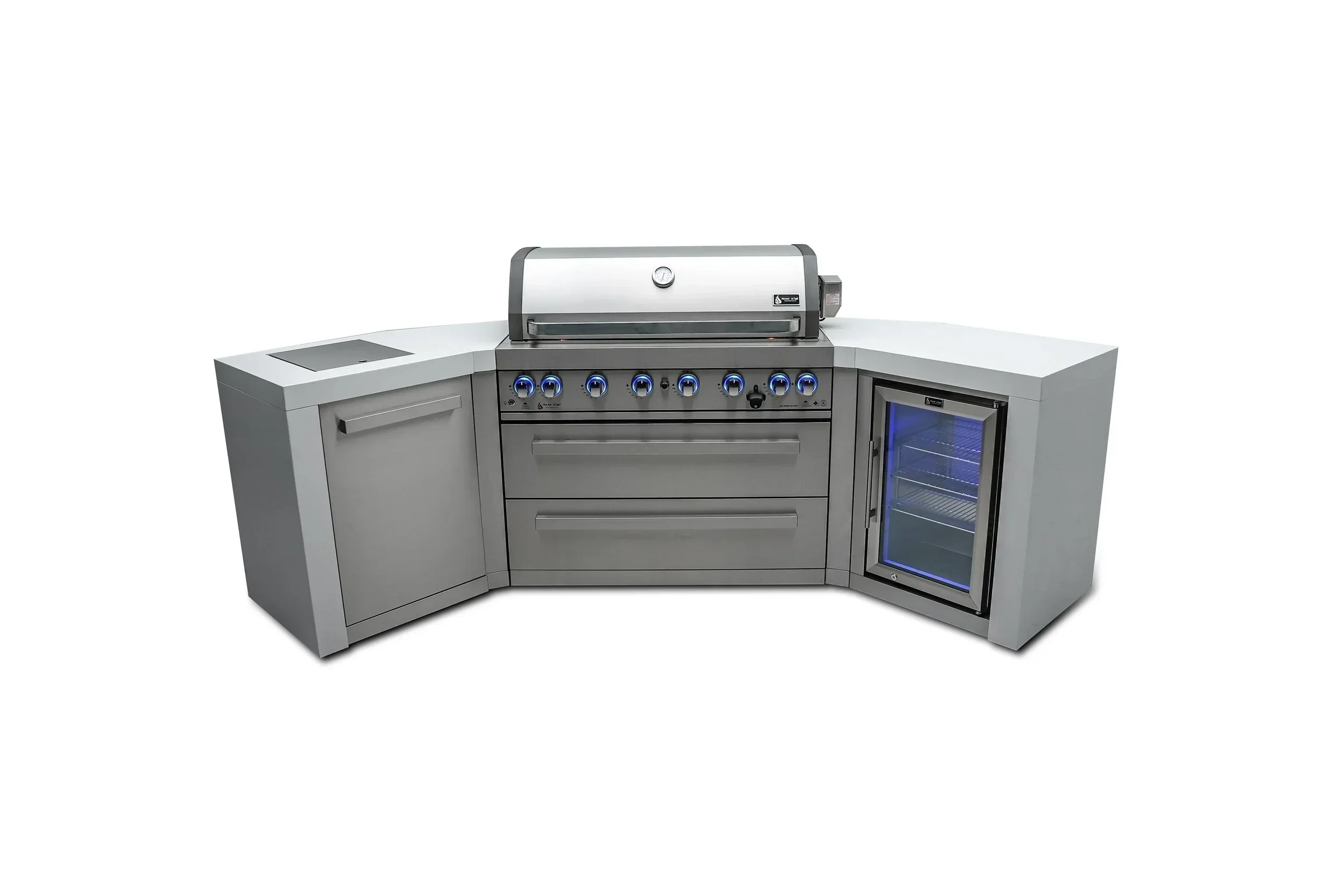 Mont Alpi Deluxe Series MAi805-D45FC - 9.5 Ft U-Shaped Propane Outdoor Kitchen Island w/ Side Burner & Fridge - MAi805 - Image 3