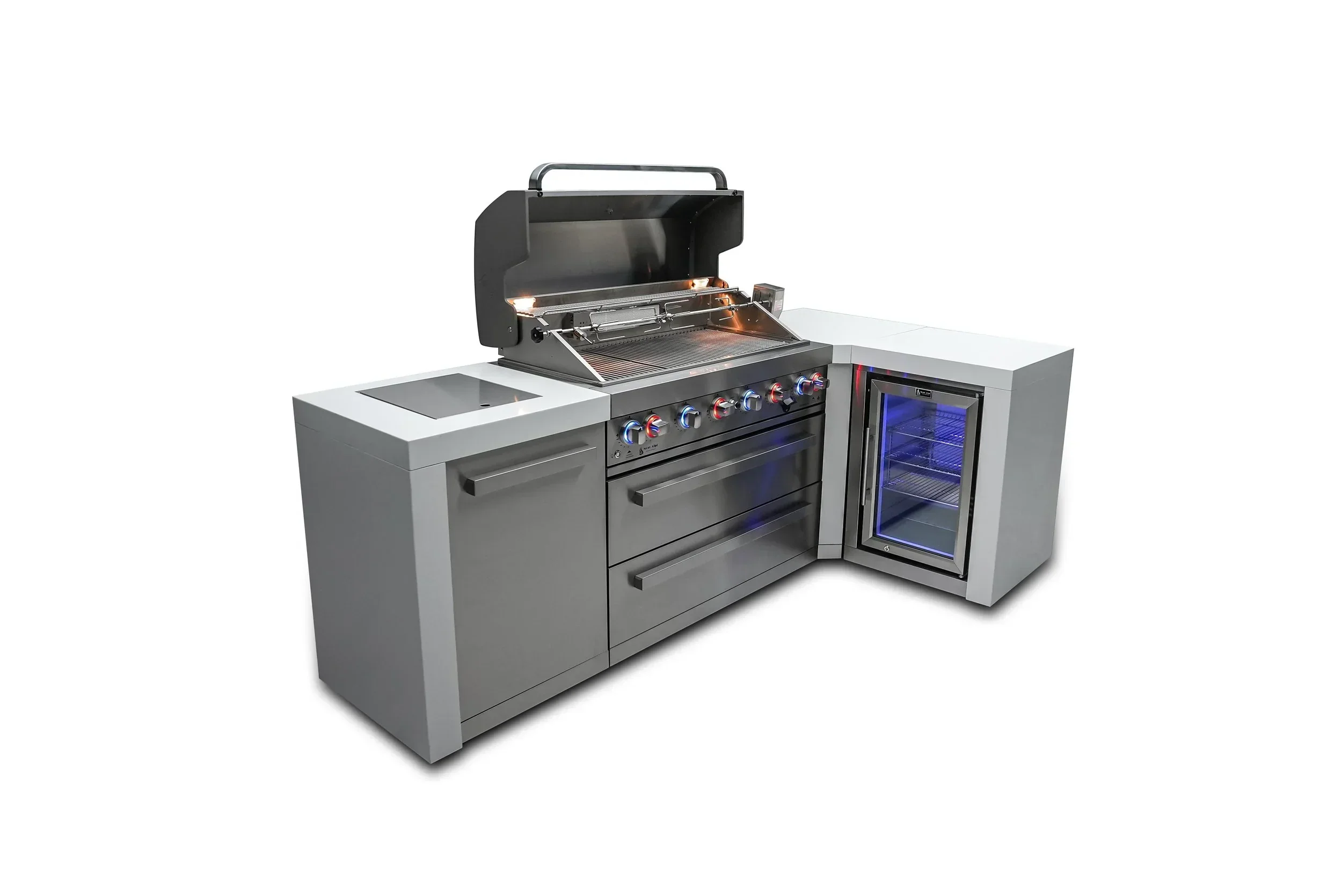 Mont Alpi Deluxe Series MAi805-D90FC - 8 Ft L-Shaped Propane Outdoor Kitchen Island w/ Side Burner & Fridge - Image 5