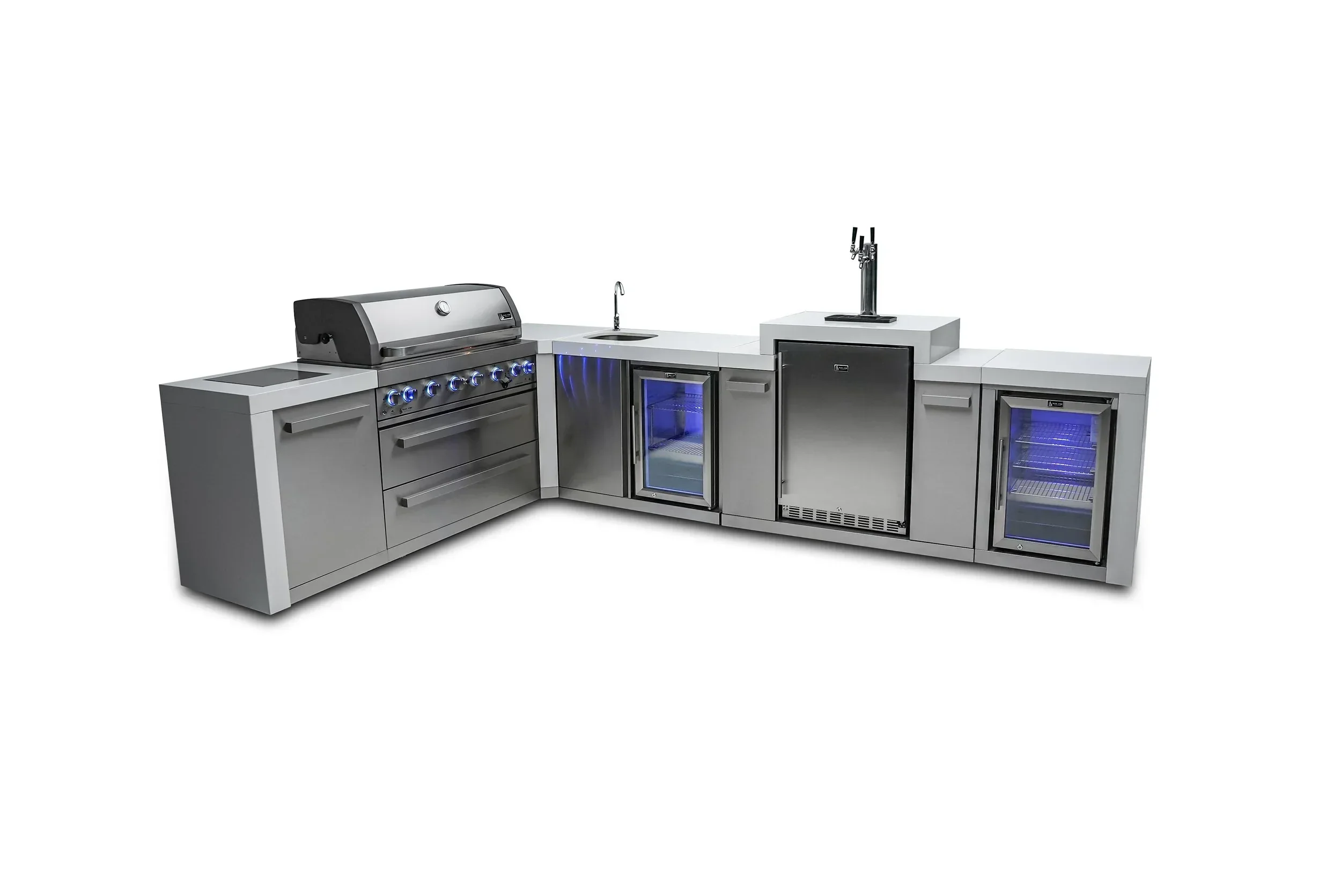 Mont Alpi Deluxe Series MAi805-D90KEGBEVFC - 8 Ft L-Shaped Propane Outdoor Kitchen Island w/ Side Burner, Beverage Center, Fridge, & Kegerator  - Image 3