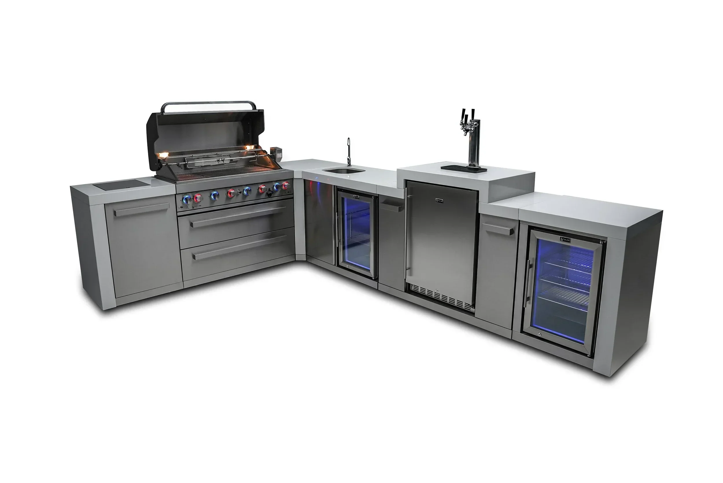 Mont Alpi Deluxe Series MAi805-D90KEGBEVFC - 8 Ft L-Shaped Propane Outdoor Kitchen Island w/ Side Burner, Beverage Center, Fridge, & Kegerator  - Image 6