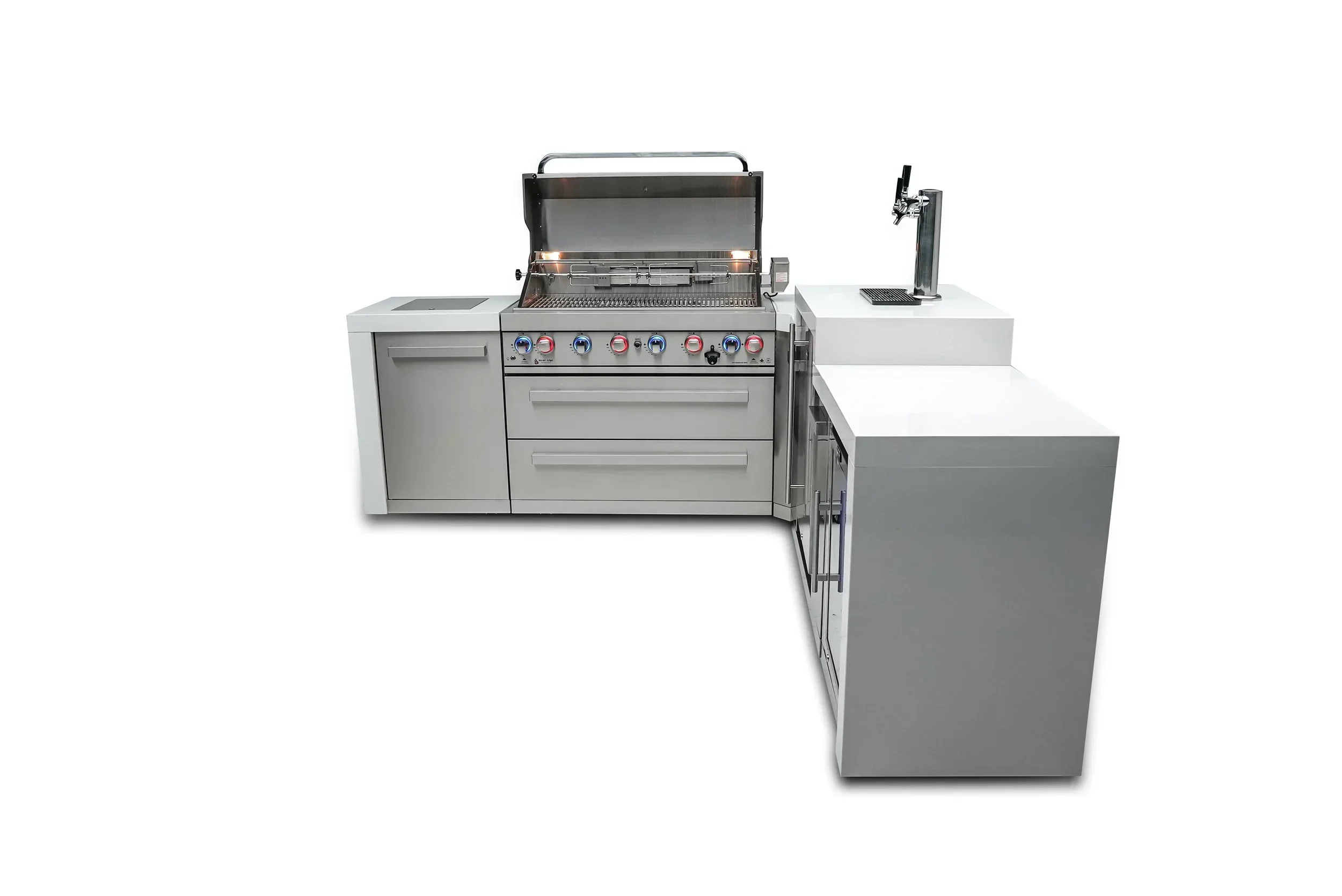 Mont Alpi Deluxe Series MAi805-D90KEGFC - 8 Ft L-Shaped Propane Outdoor Kitchen Island w/ Side Burner, Kegerator, & Fridge - Image 3