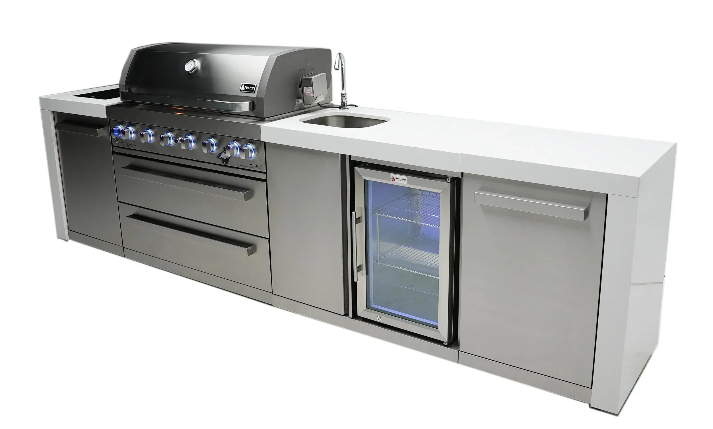 Mont Alpi Deluxe Series MAi805-DBEV - 11 Ft Propane Outdoor Kitchen Island w/ Side Burner & Beverage Center - Image 2