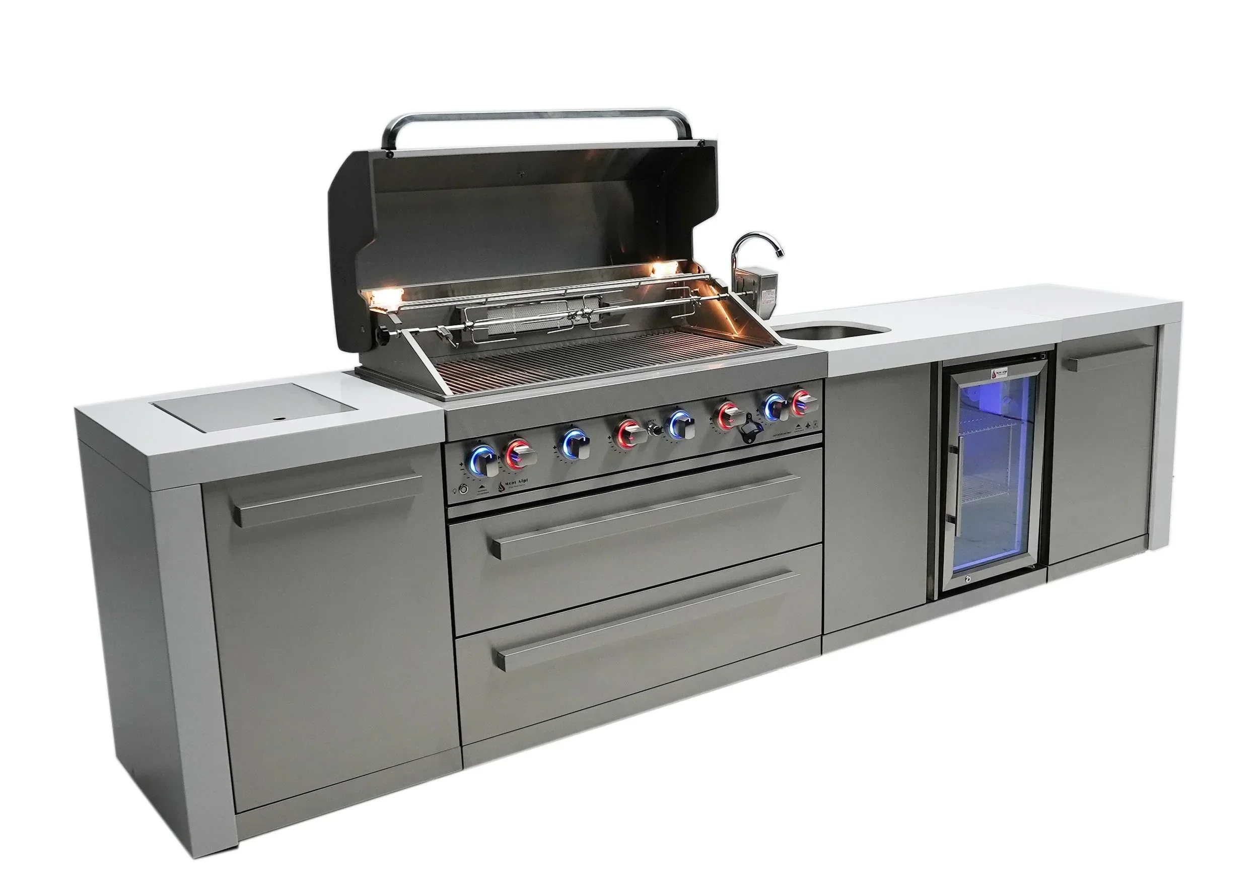Mont Alpi Deluxe Series MAi805-DBEV - 11 Ft Propane Outdoor Kitchen Island w/ Side Burner & Beverage Center - Image 3