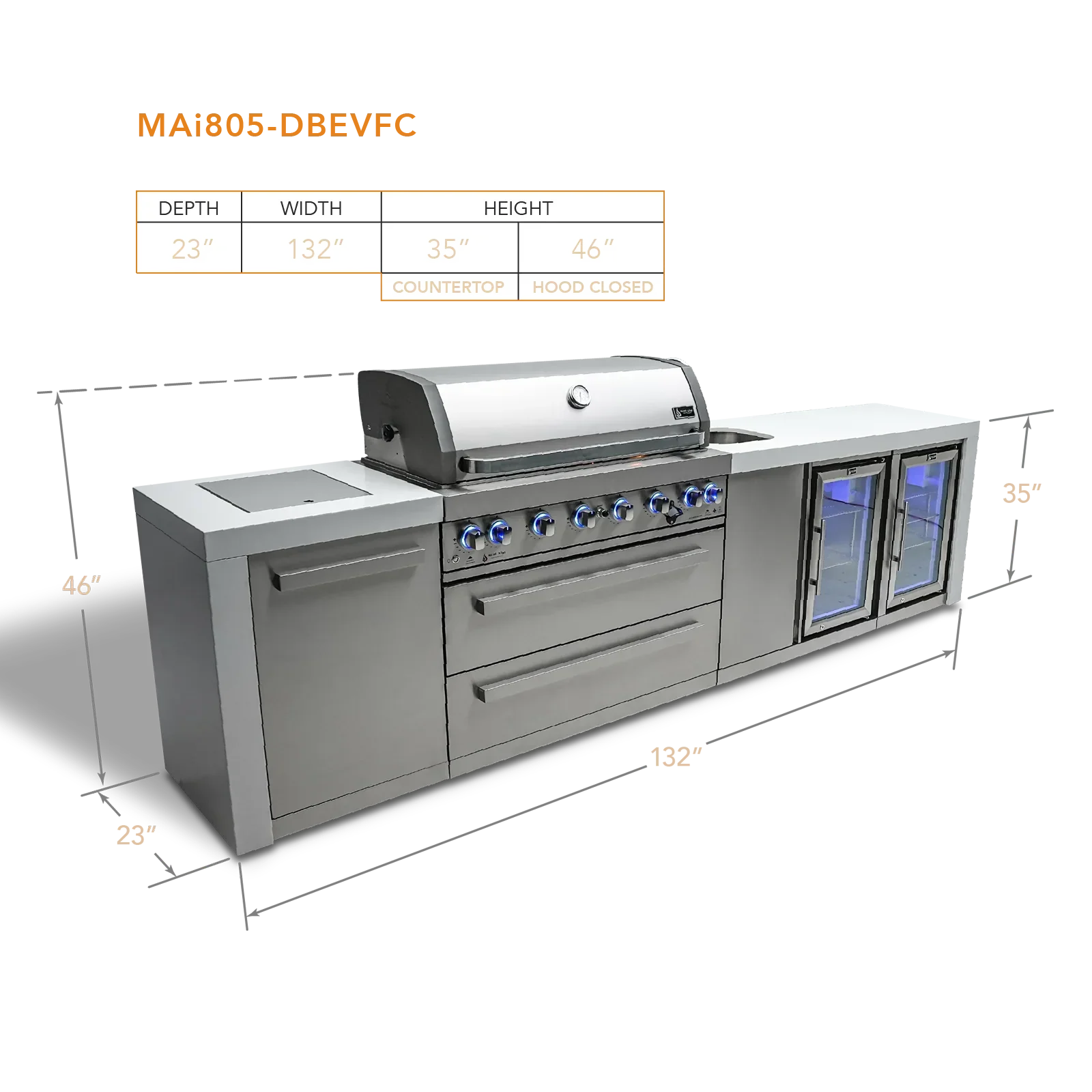 Mont Alpi Deluxe Series MAi805-DBEVFC - 11 Ft Propane Outdoor Kitchen Island w/ Side Burner, Beverage Center & Fridge - Image 2