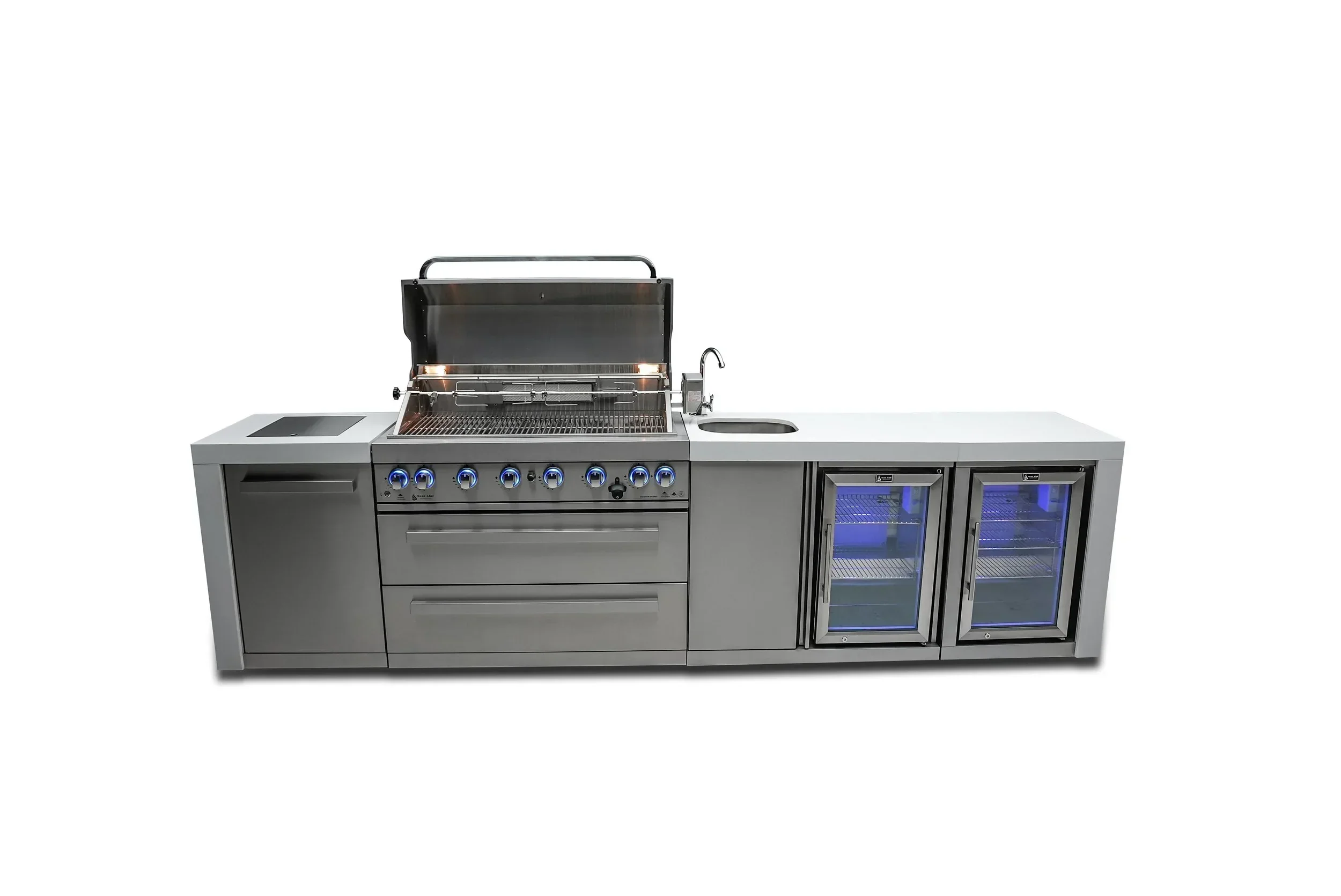 Mont Alpi Deluxe Series MAi805-DBEVFC - 11 Ft Propane Outdoor Kitchen Island w/ Side Burner, Beverage Center & Fridge - Image 3