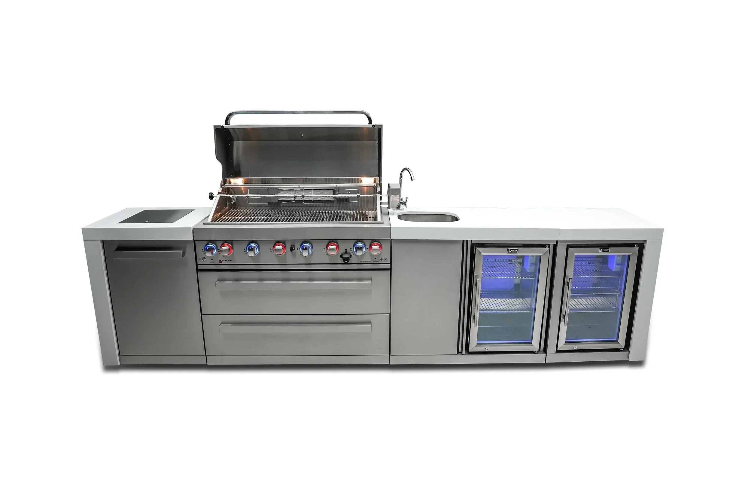 Mont Alpi Deluxe Series MAi805-DBEVFC - 11 Ft Propane Outdoor Kitchen Island w/ Side Burner, Beverage Center & Fridge - Image 4