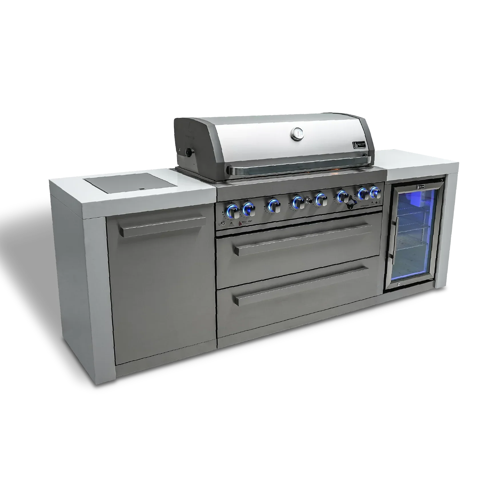 Mont Alpi Deluxe Series MAi805-DFC - 8 Ft Propane Outdoor Kitchen Island w/ Side Burner & Fridge 