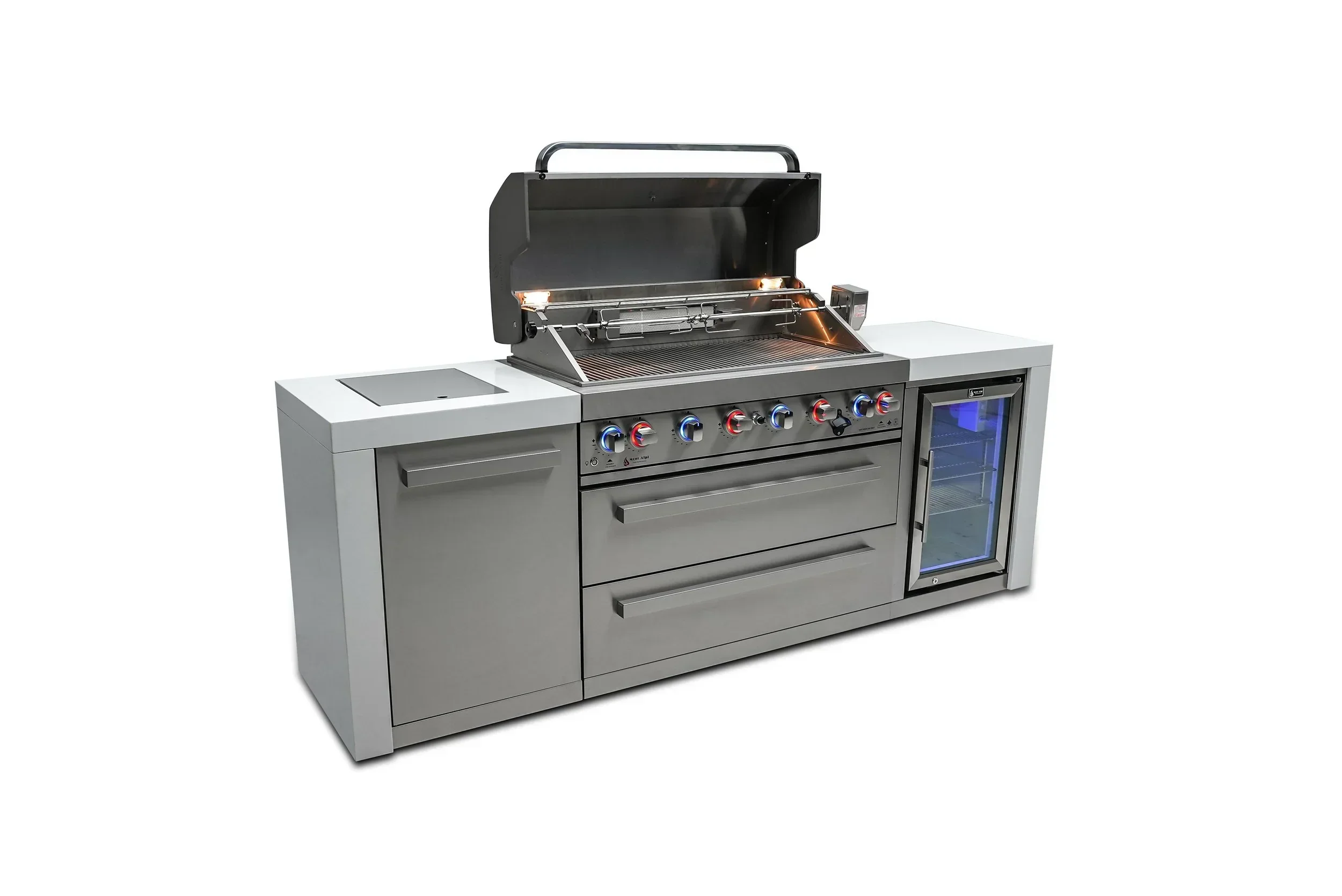 Mont Alpi Deluxe Series MAi805-DFC - 8 Ft Propane Outdoor Kitchen Island w/ Side Burner & Fridge  - Image 3