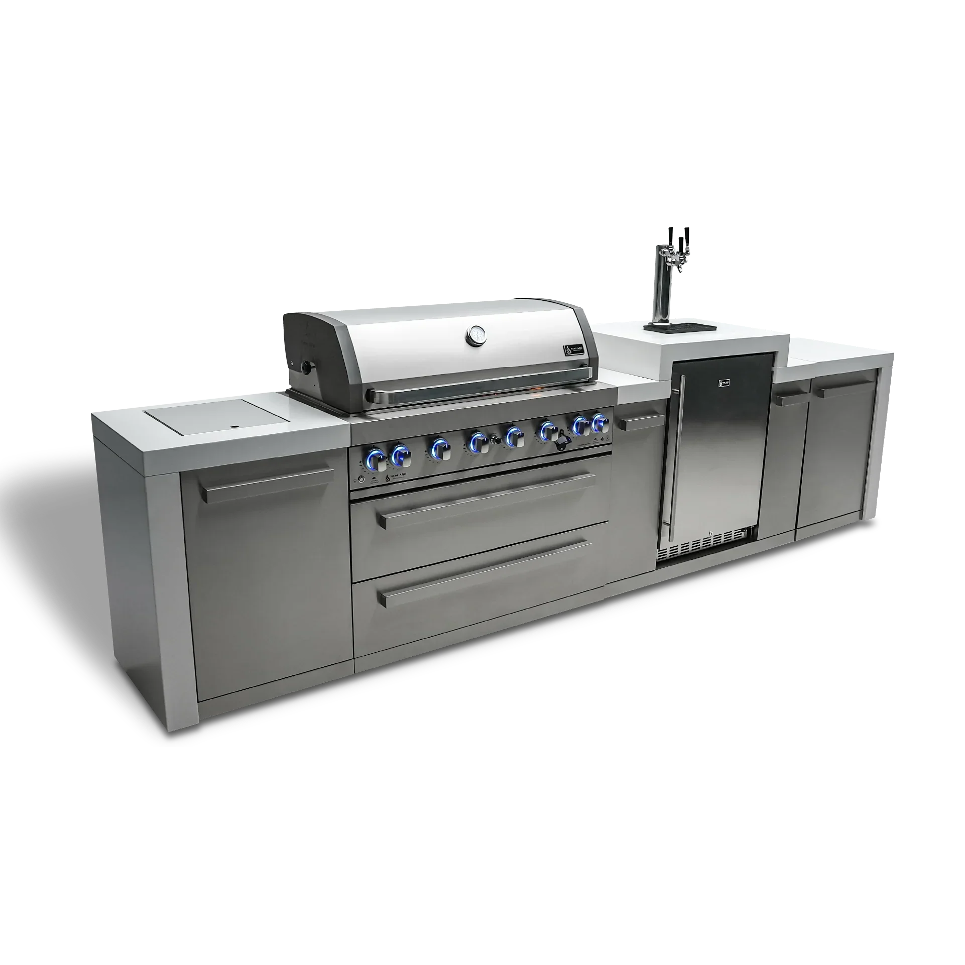 Mont Alpi Deluxe Series MAi805-DKEG - 12 Ft Propane Outdoor Kitchen Island w/ Side Burner & Kegerator