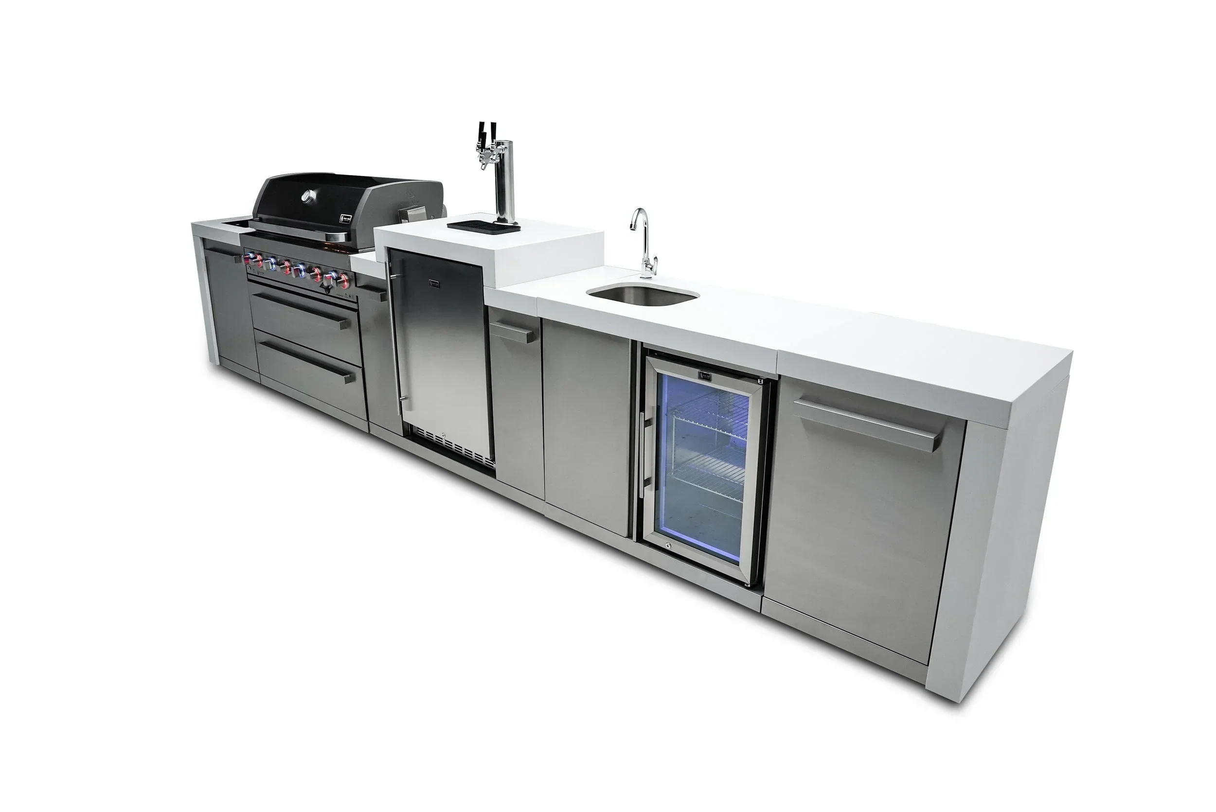Mont Alpi Deluxe Series MAi805-DKEGBEV - 15 Ft Propane Outdoor Kitchen Island w/ Side Burner, Beverage Center & Kegerator  - Image 4