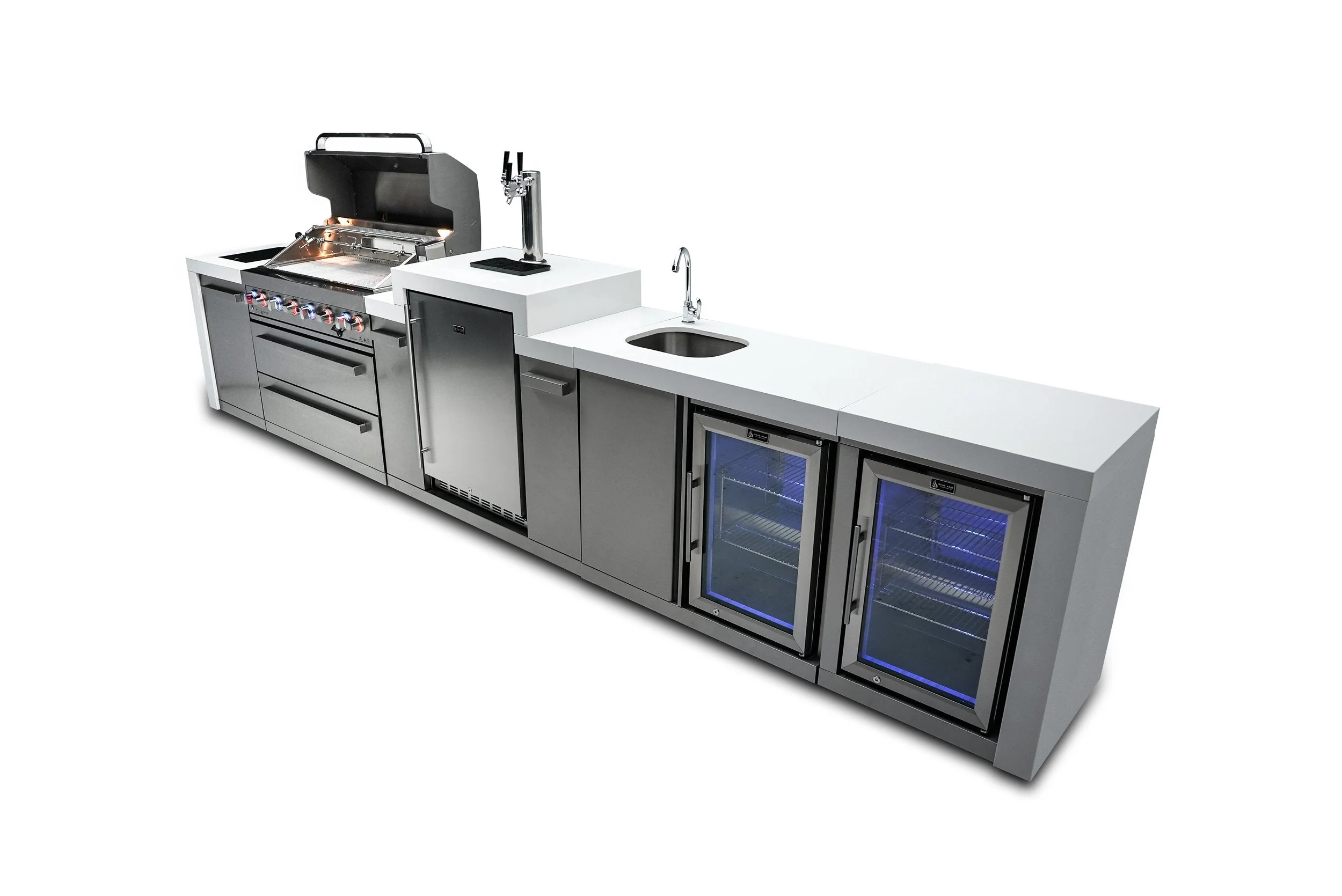 Mont Alpi Deluxe Series MAi805-DKEGBEVFC - 15 Ft Propane Outdoor Kitchen Island w/ Side Burner, Beverage Center, Fridge & Kegerator - Image 5