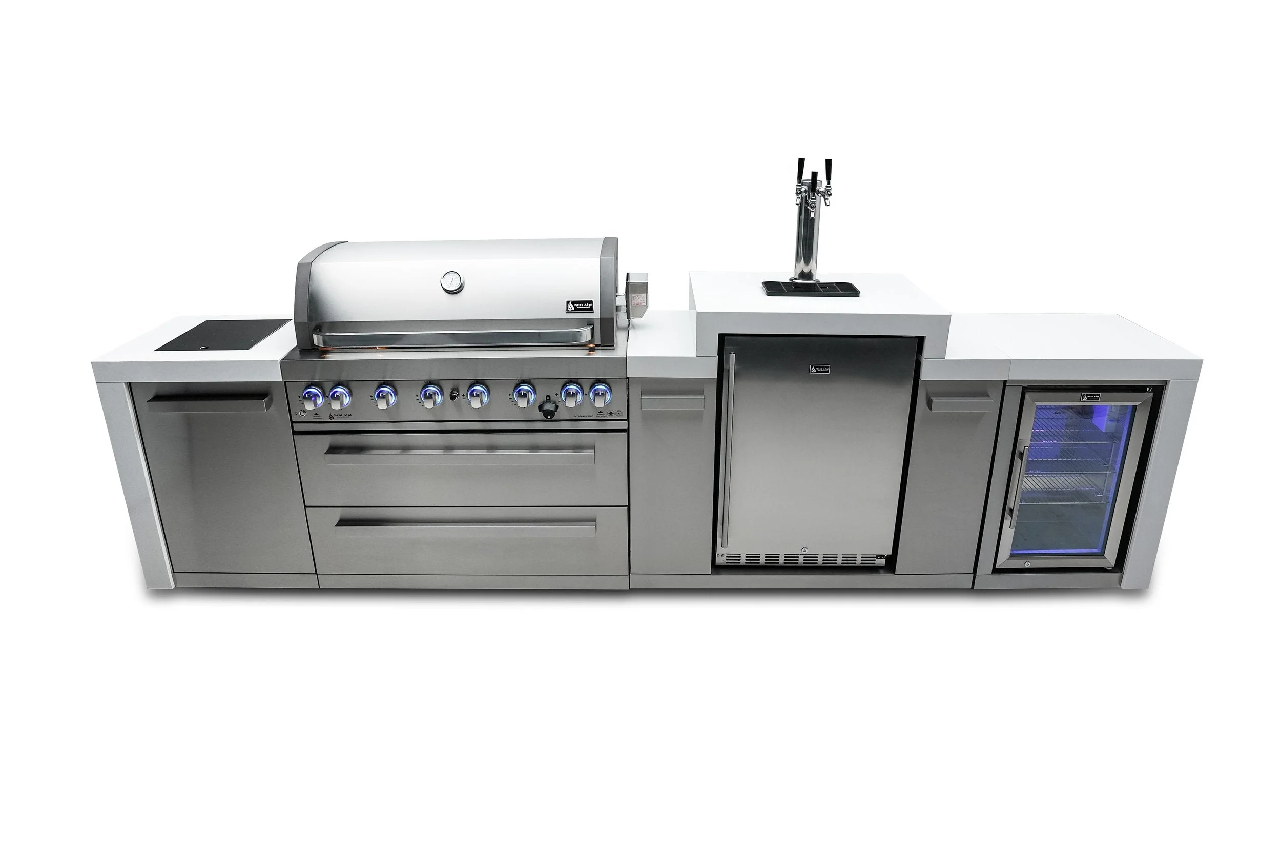 Mont Alpi Deluxe Series MAi805-DKEGFC - 12 Ft Propane Outdoor Kitchen Island w/ Side Burner, Fridge, & Kegerator - Image 4