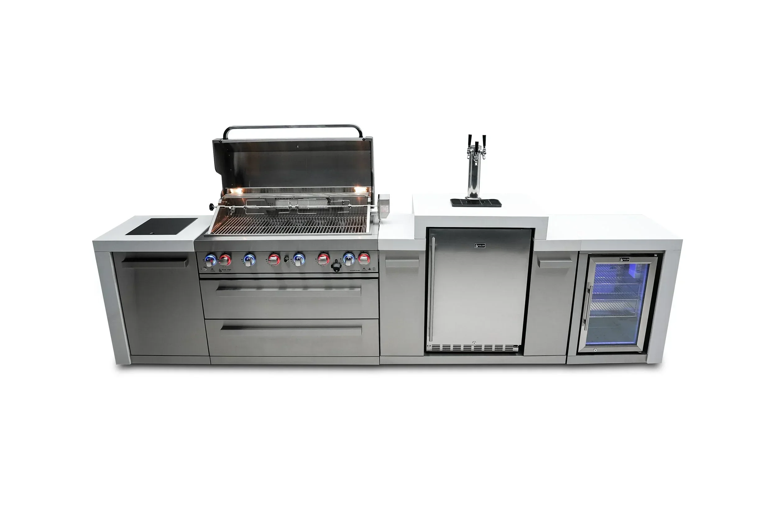 Mont Alpi Deluxe Series MAi805-DKEGFC - 12 Ft Propane Outdoor Kitchen Island w/ Side Burner, Fridge, & Kegerator - Image 6