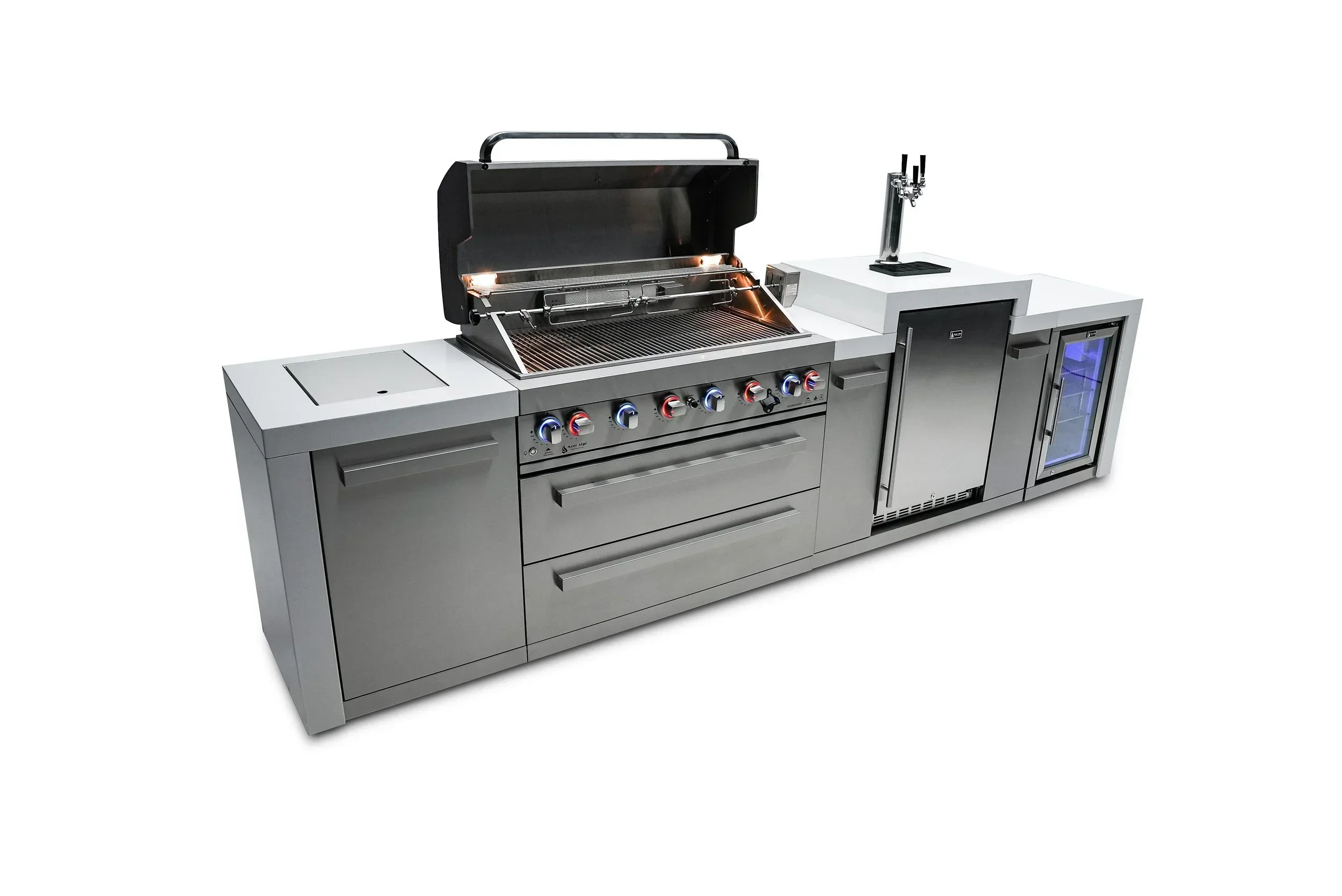 Mont Alpi Deluxe Series MAi805-DKEGFC - 12 Ft Propane Outdoor Kitchen Island w/ Side Burner, Fridge, & Kegerator - Image 8
