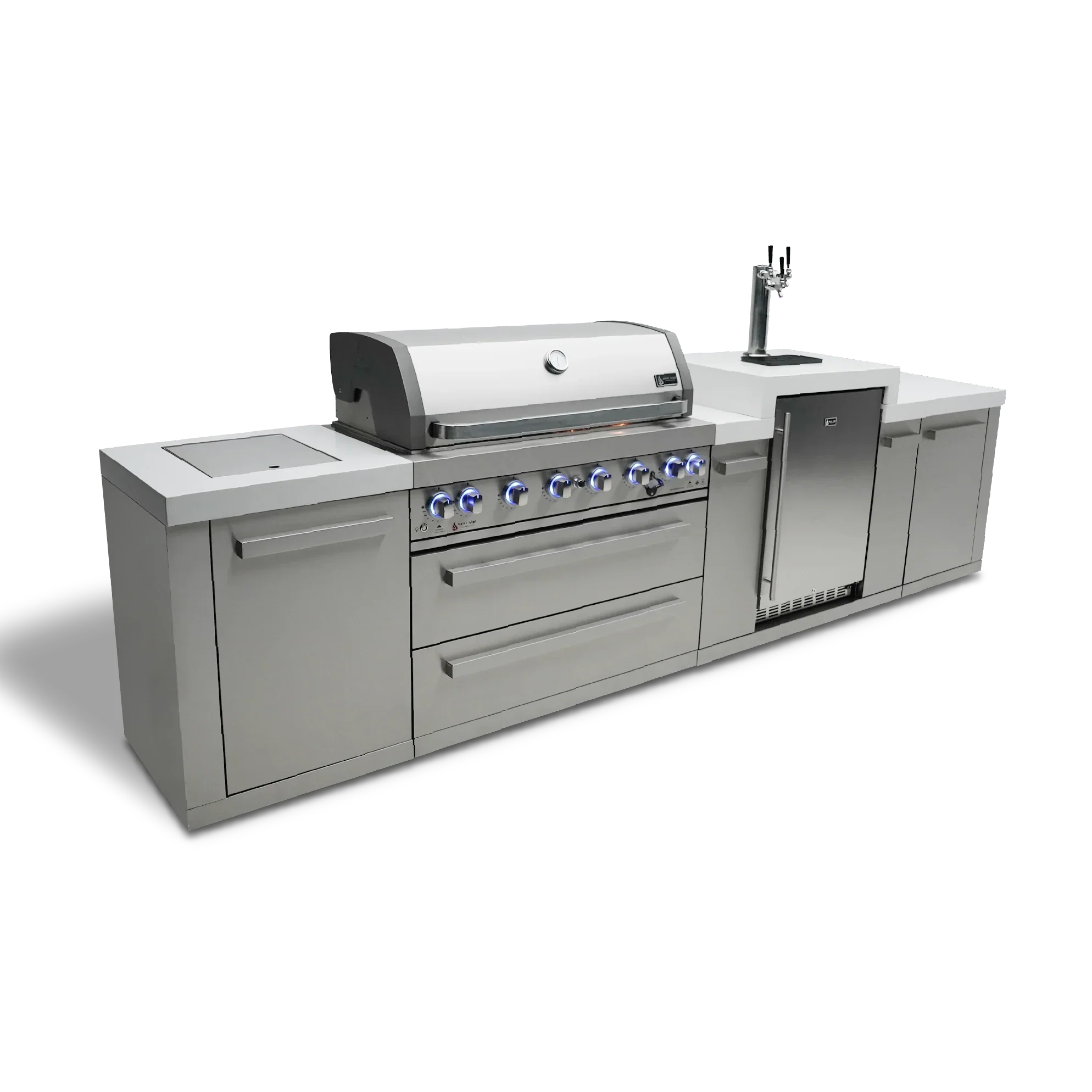 Mont Alpi Original Series MAi805-KEG - 12 Ft Propane Outdoor Kitchen Island w/ Side Burner & Kegerator