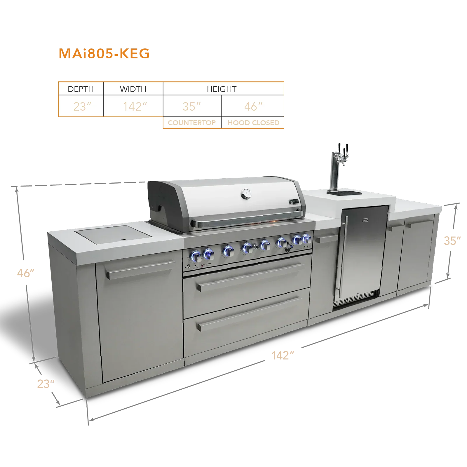 Mont Alpi Original Series MAi805-KEG - 12 Ft Propane Outdoor Kitchen Island w/ Side Burner & Kegerator - Image 2