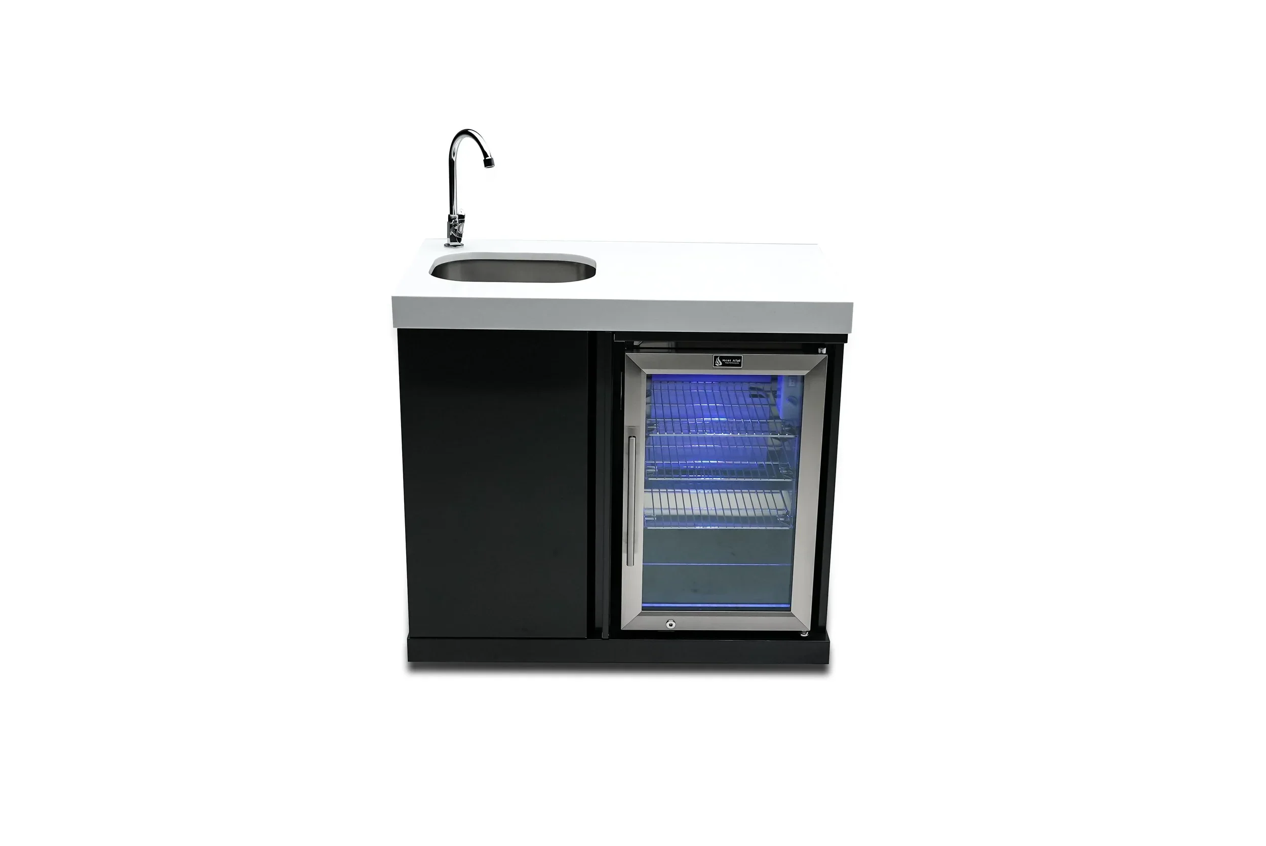 Mont Alpi MASF-BSS - Black Stainless Steel Beverage Center Cabinet Module W/ Sink & 2.6 Cu. Ft. Outdoor Refrigerator - Image 3