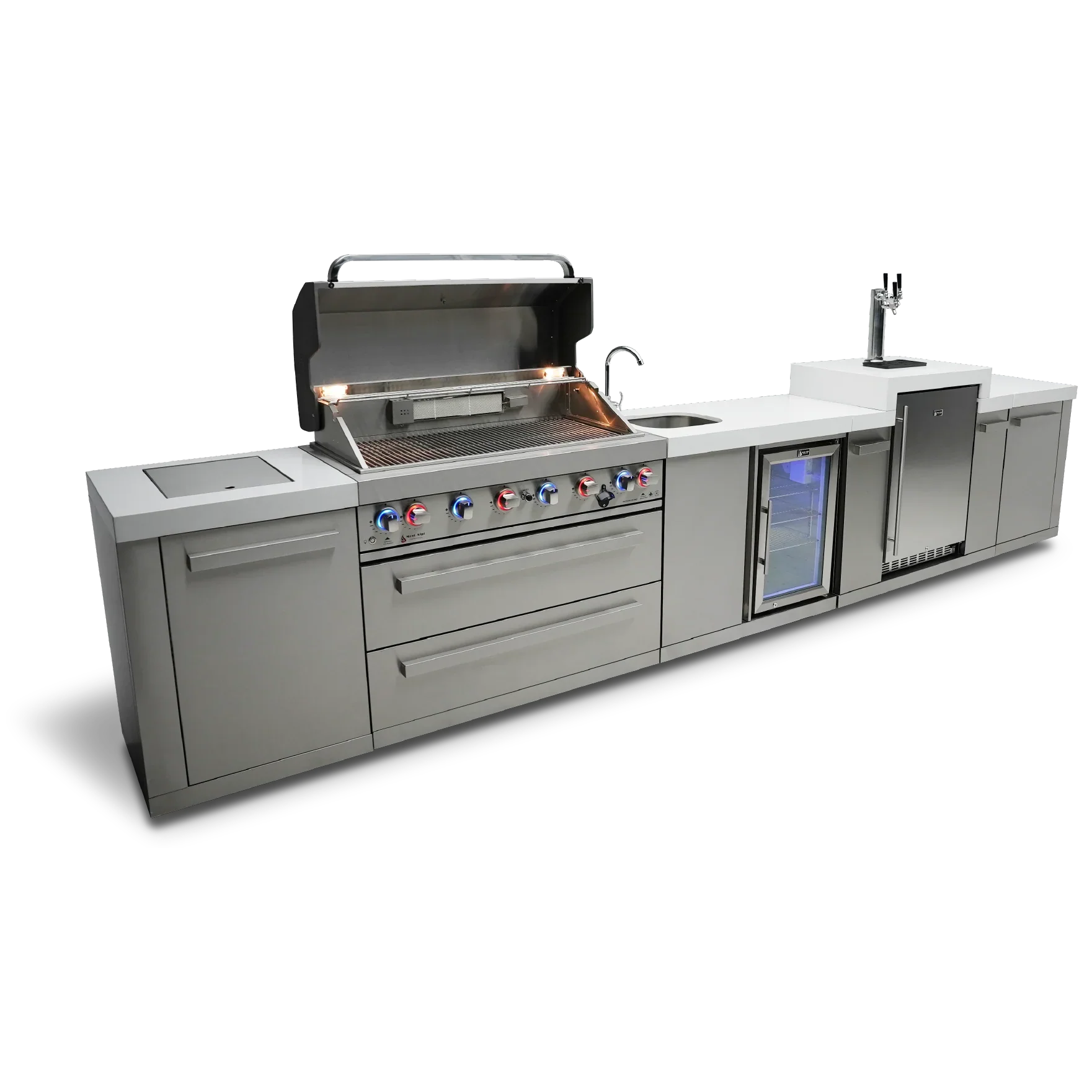 Mont Alpi Original Series MAi805-KEGBEV - 15 Ft Propane Outdoor Kitchen Island w/ Side Burner, Beverage Center, & Kegerator - Image 5