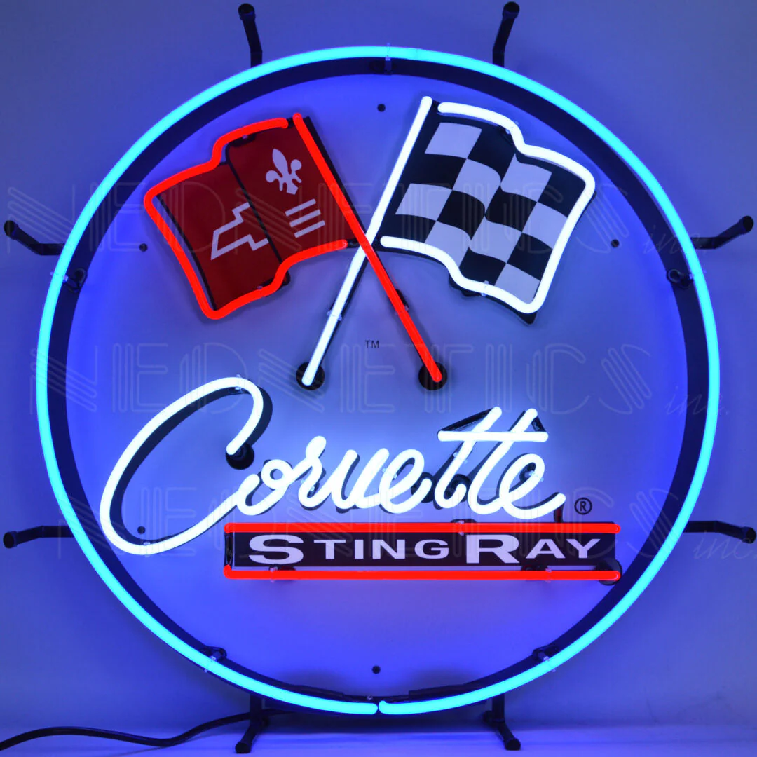 Neonetics Corvette C2 Stingray Round Neon Sign With Backing - 5CORC2