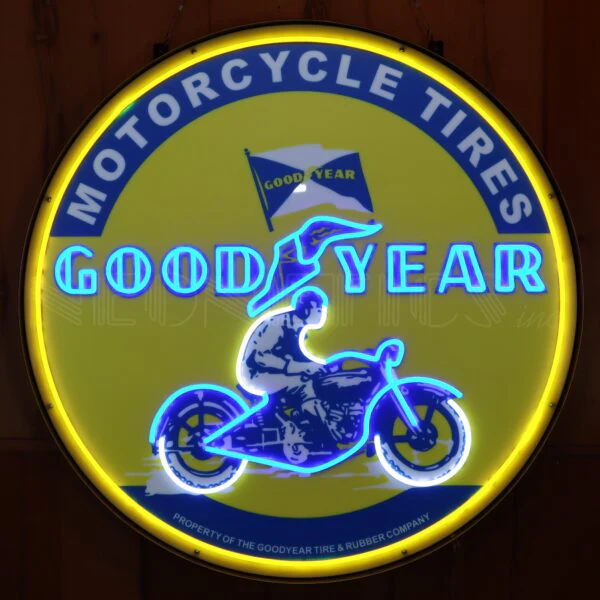 Neonetics Goodyear Vintage Motorcycle Round 36in LED Flex-Neon Sign In Steel Can - 29GYMTR
