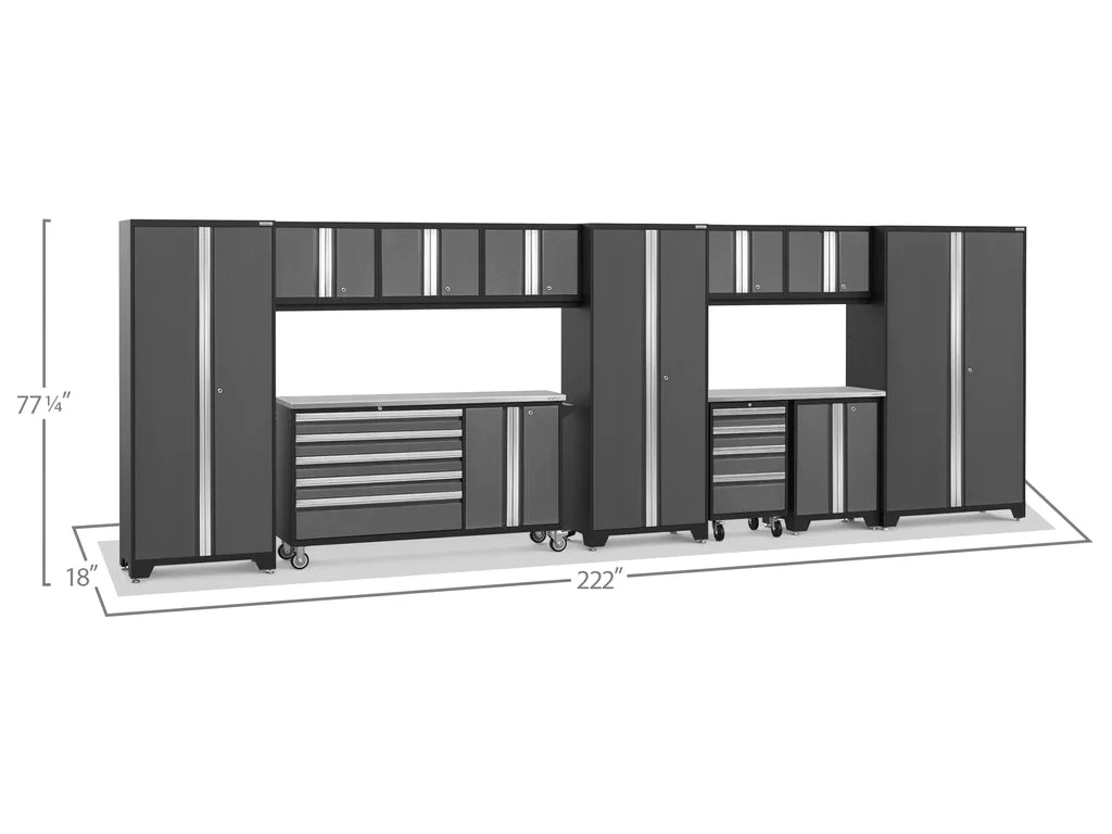 NewAge Bold 3.0 Series 12 Piece Cabinet Set with Project Center, Tool Drawer, Base, Wall Cabinets and Locker Gray Stainless Steel - Image 2