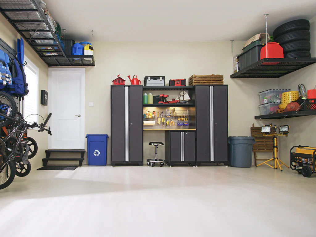 NewAge Bold 3.0 Series 12 Piece Cabinet Set with Project Center, Tool Drawer, Base, Wall Cabinets and Locker Gray Stainless Steel - Image 4