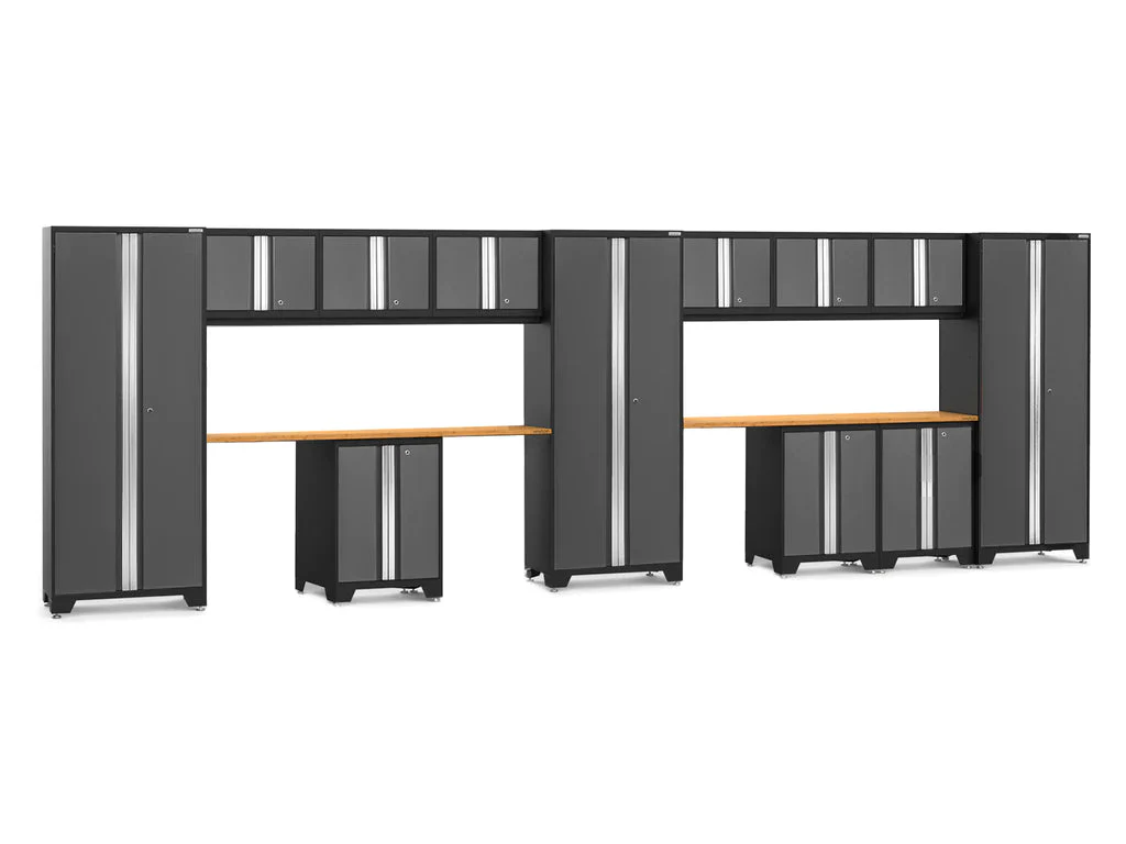 NewAge Bold 3.0 Series 14 Piece Cabinet Set with Base, Wall Cabinets and 30 in. Lockers Bamboo